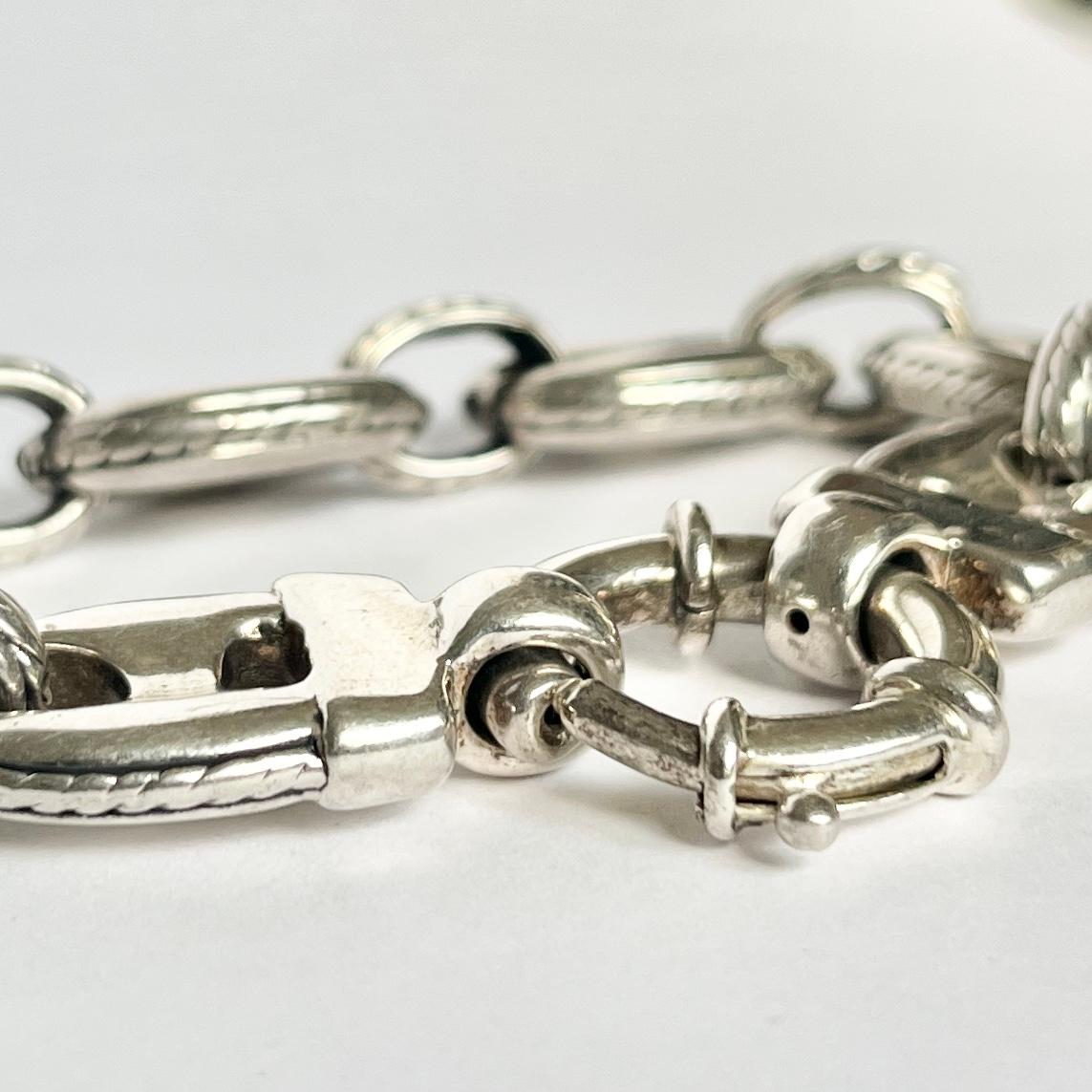 Bold & Brushed: H&J Jewelry Men's 12mm Wide Puffed Mariner Link Necklace & Bracelet Set (Silver Stainless Steel)