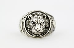 Vintage Sterling Silver Men's Ring in the Shape of a Lion, circa 1970s