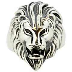 Retro Sterling Silver Men's Ring in the Shape of a Lion, circa 1970s