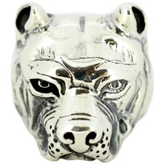 Retro Sterling Silver Men's Ring in the Shape of a Pit Bull, circa 1970s