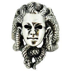 Retro Sterling Silver Men's Ring in the Shape of Medusa, circa 1970s