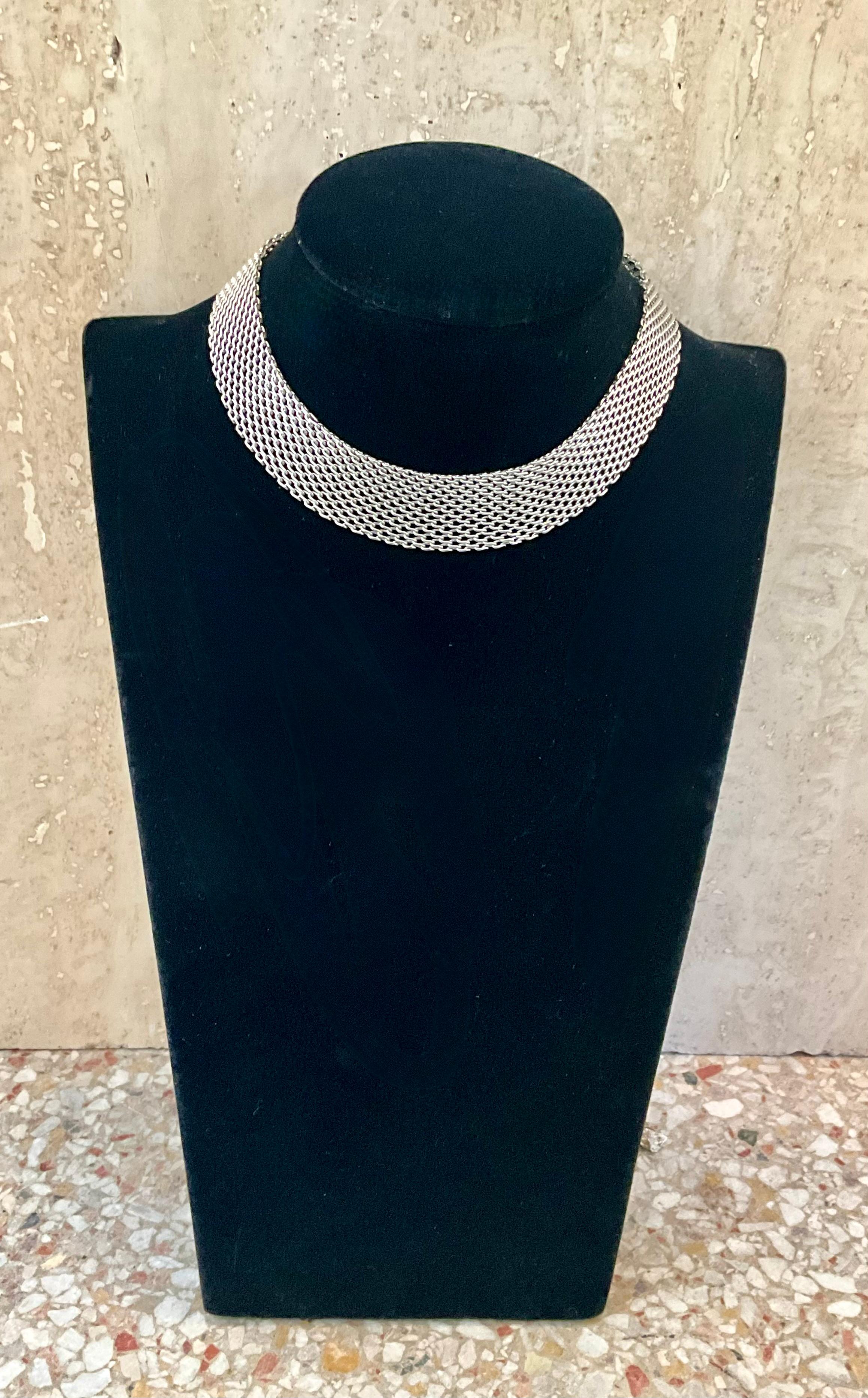 Art Deco Vintage Sterling Silver Mesh Necklace