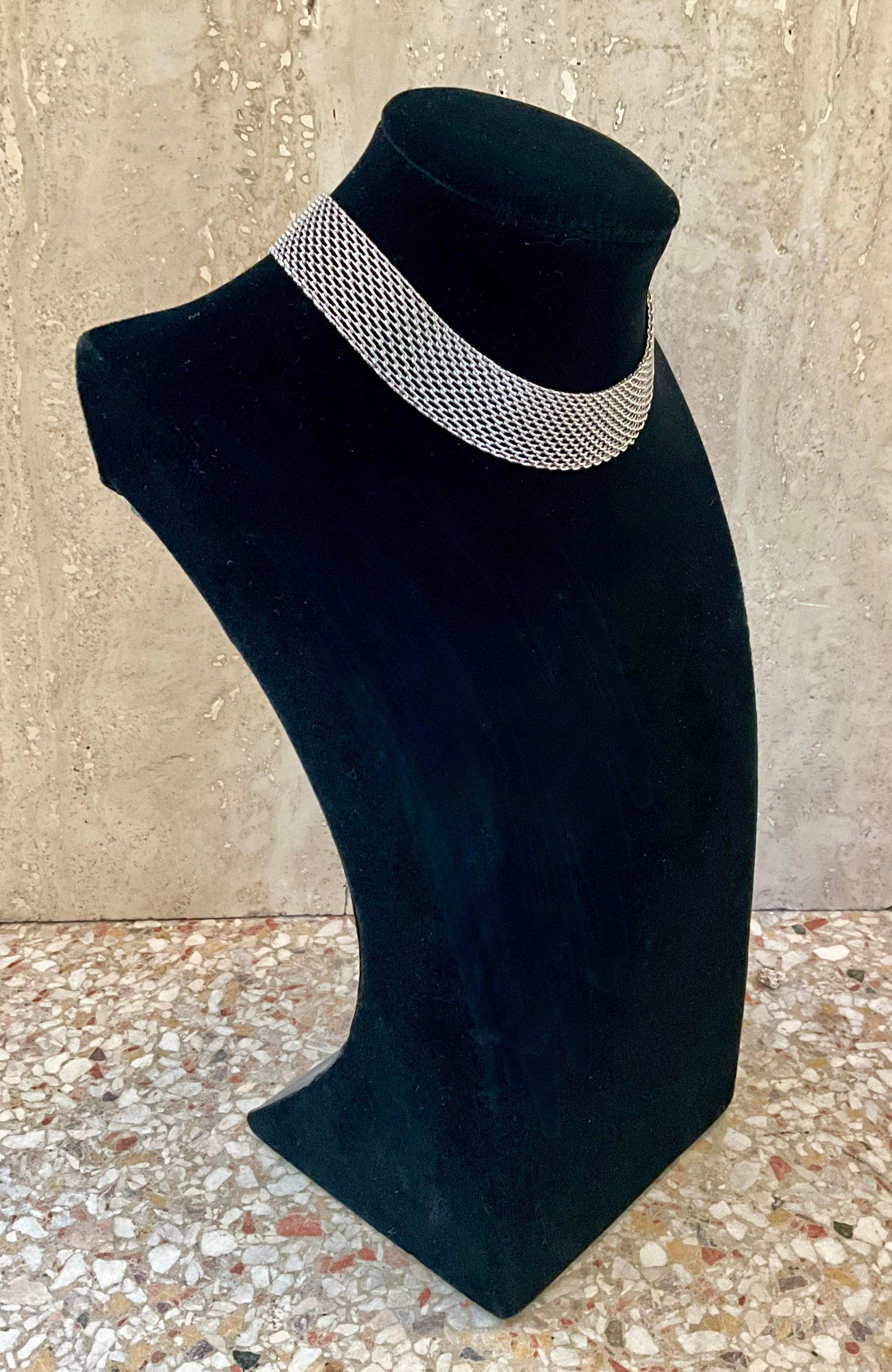 Vintage Sterling Silver Mesh Necklace In Good Condition In West Palm Beach, FL