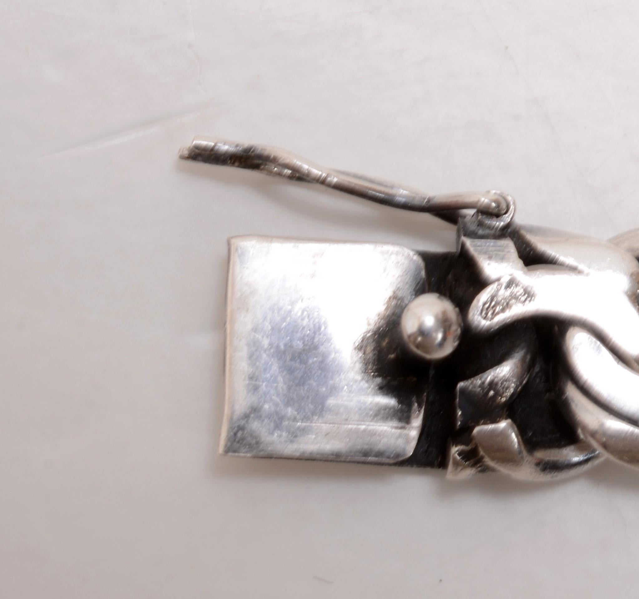Vintage Sterling Silver Mexican ID Bracelet with Garibaldi Link In Good Condition For Sale In valatie, NY