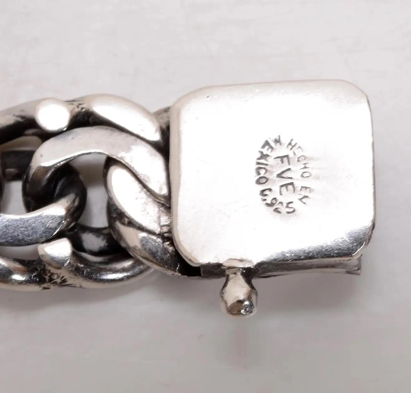 Vintage Sterling Silver Mexican ID Bracelet with Garibaldi Link In Good Condition For Sale In valatie, NY