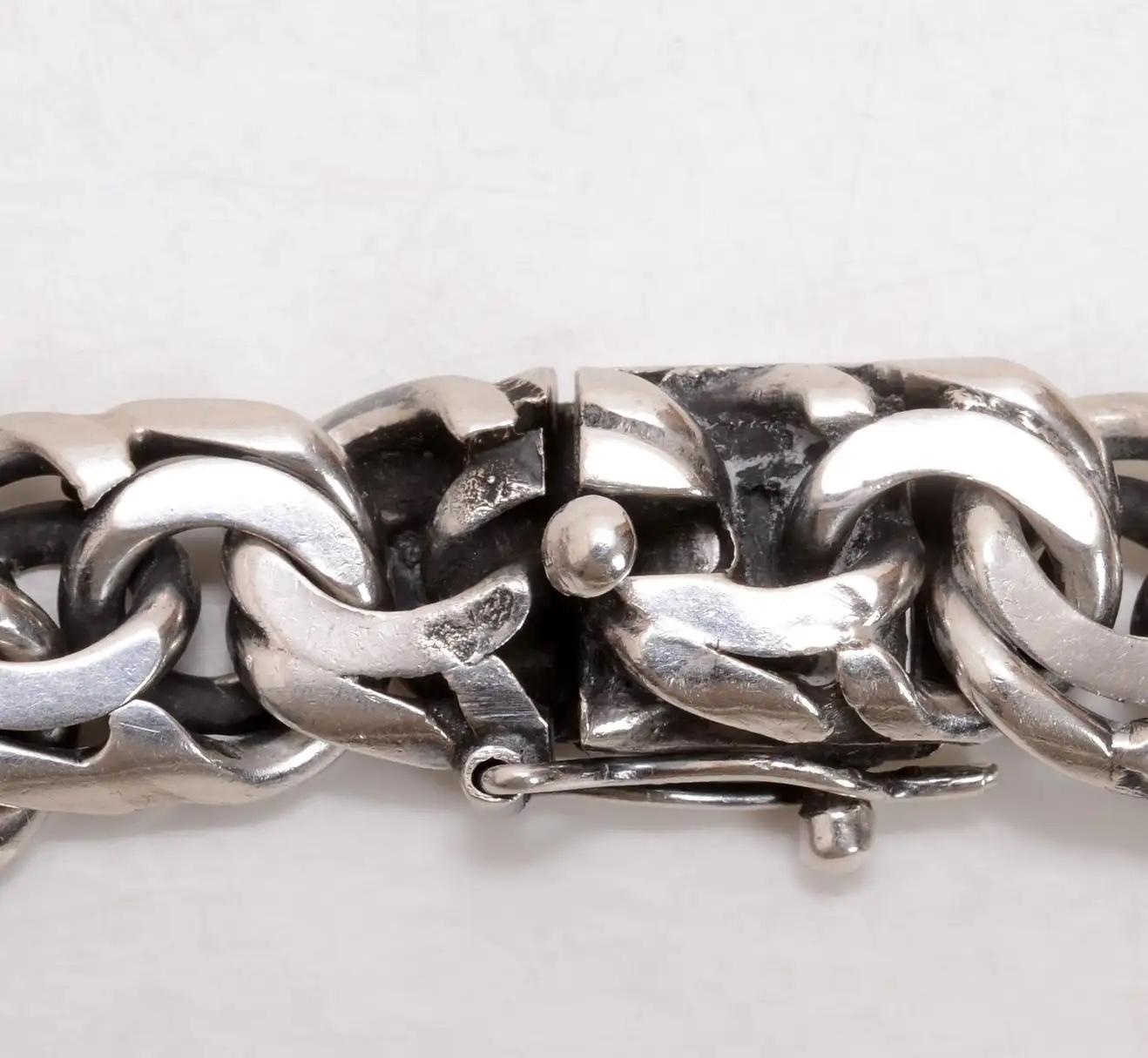 Vintage Sterling Silver Mexican ID Bracelet with Garibaldi Link For Sale 1