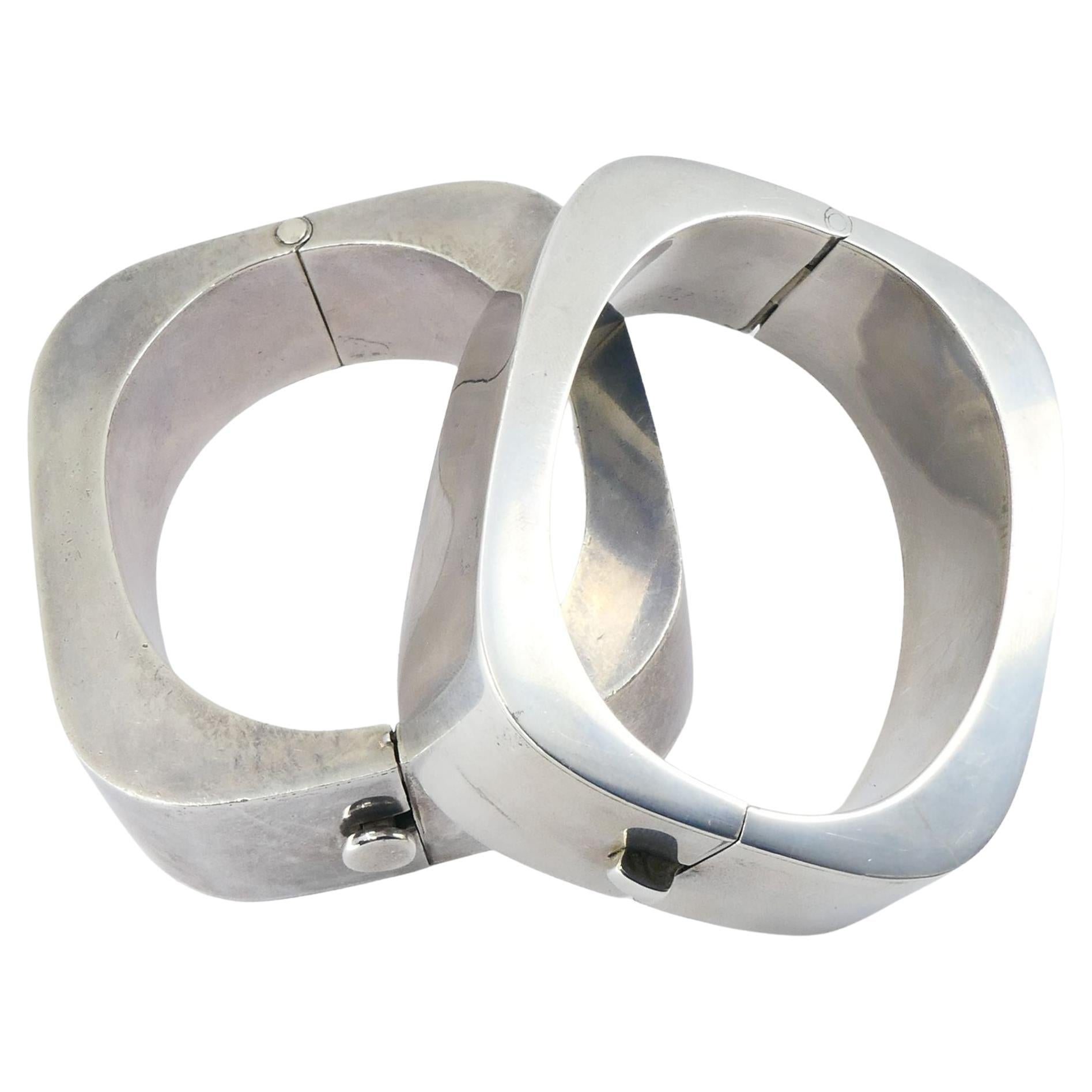 Bracciale a cerniera geometrica d
epoca in argento sterling Messico Coppia di bracciali
