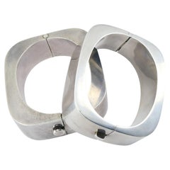 Bracciale a cerniera geometrica d'epoca in argento sterling Messico Coppia di bracciali