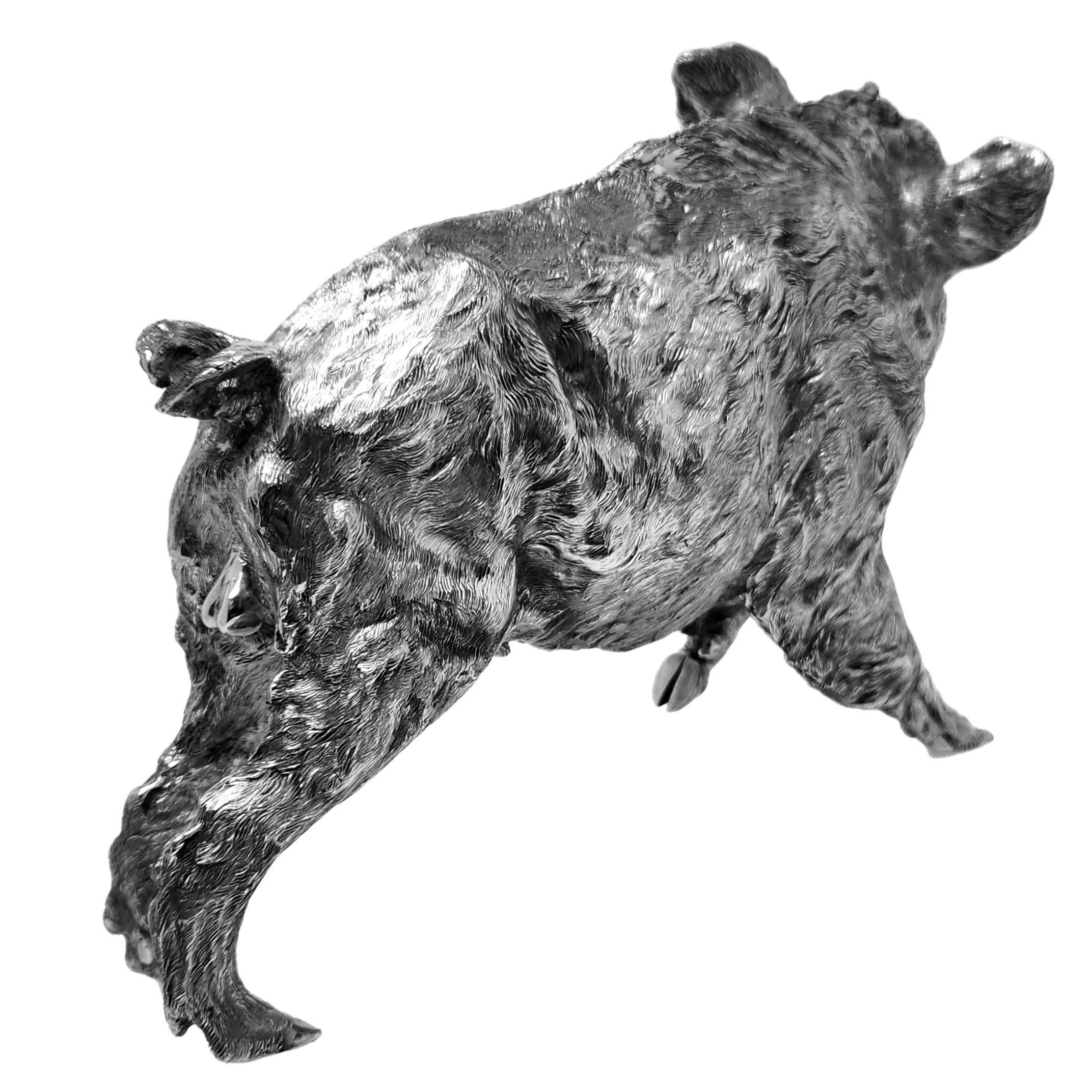 Vintage Sterling Silver Model of a Boar Figurine London, England 1987 For Sale 1