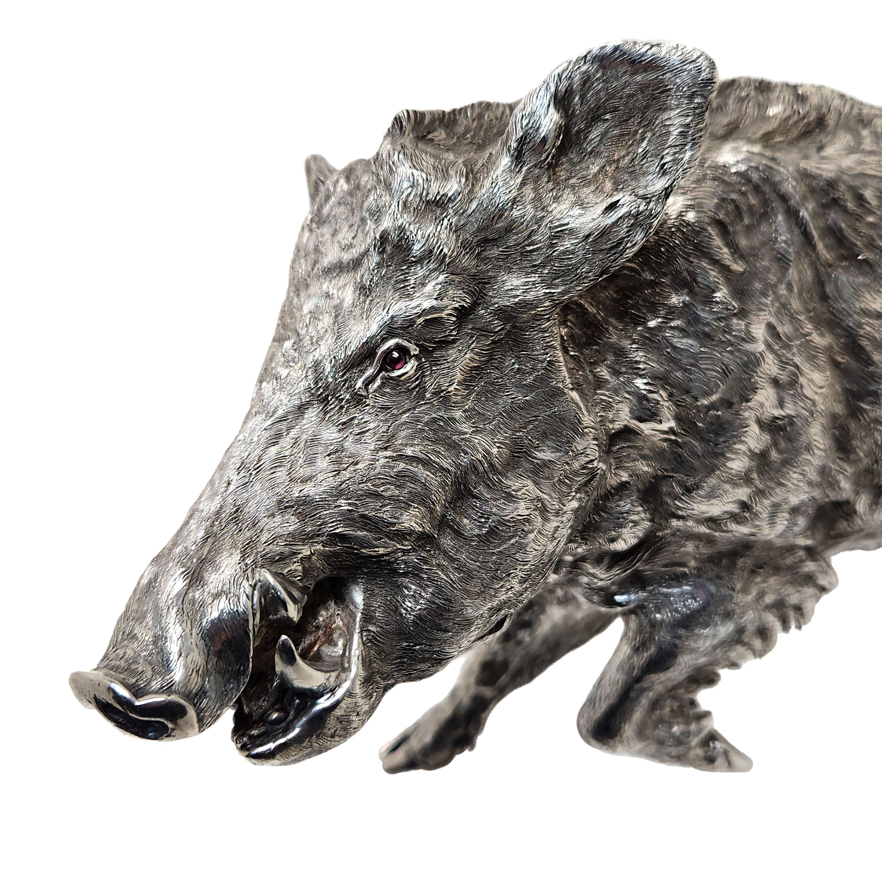 Vintage Sterling Silver Model of a Boar Figurine London, England 1987 For Sale 2