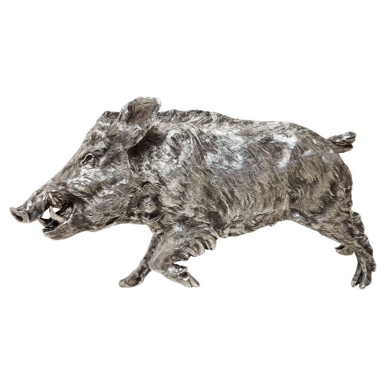 Vintage Sterling Silver Model of a Boar Figurine London, England 1987
