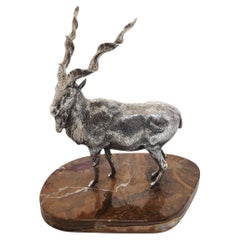 Vintage-Figur aus Sterlingsilber in Form einer Markhor-Ziege, mit Steinsockel, London 1978