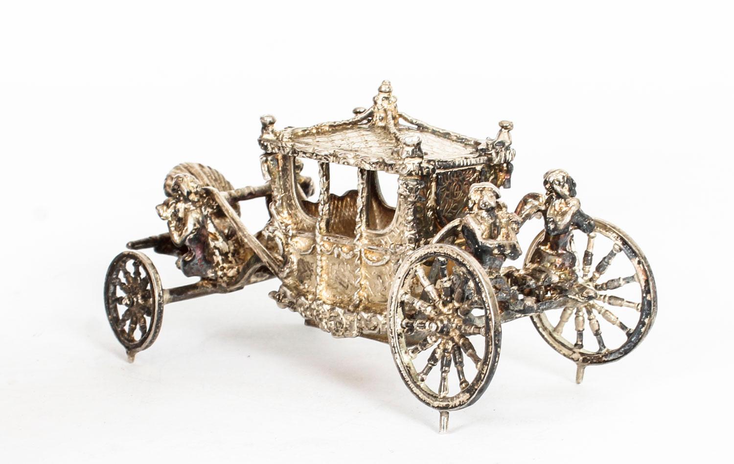 English Vintage Sterling Silver Model of Queen's Coronation Coach, 20th Century