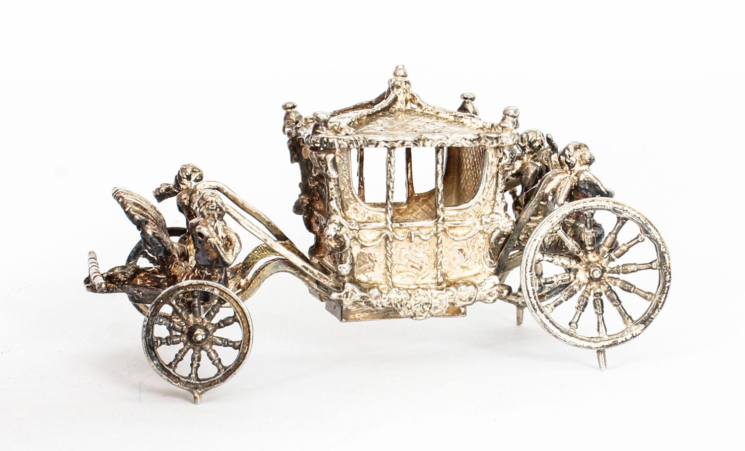 Late 20th Century Vintage Sterling Silver Model of Queen's Coronation Coach, 20th Century