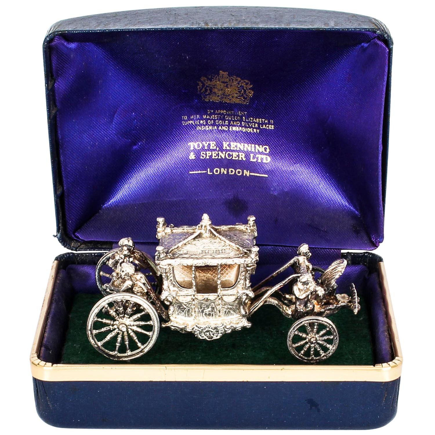 Vintage Sterling Silver Model of Queen's Coronation Coach, 20th Century