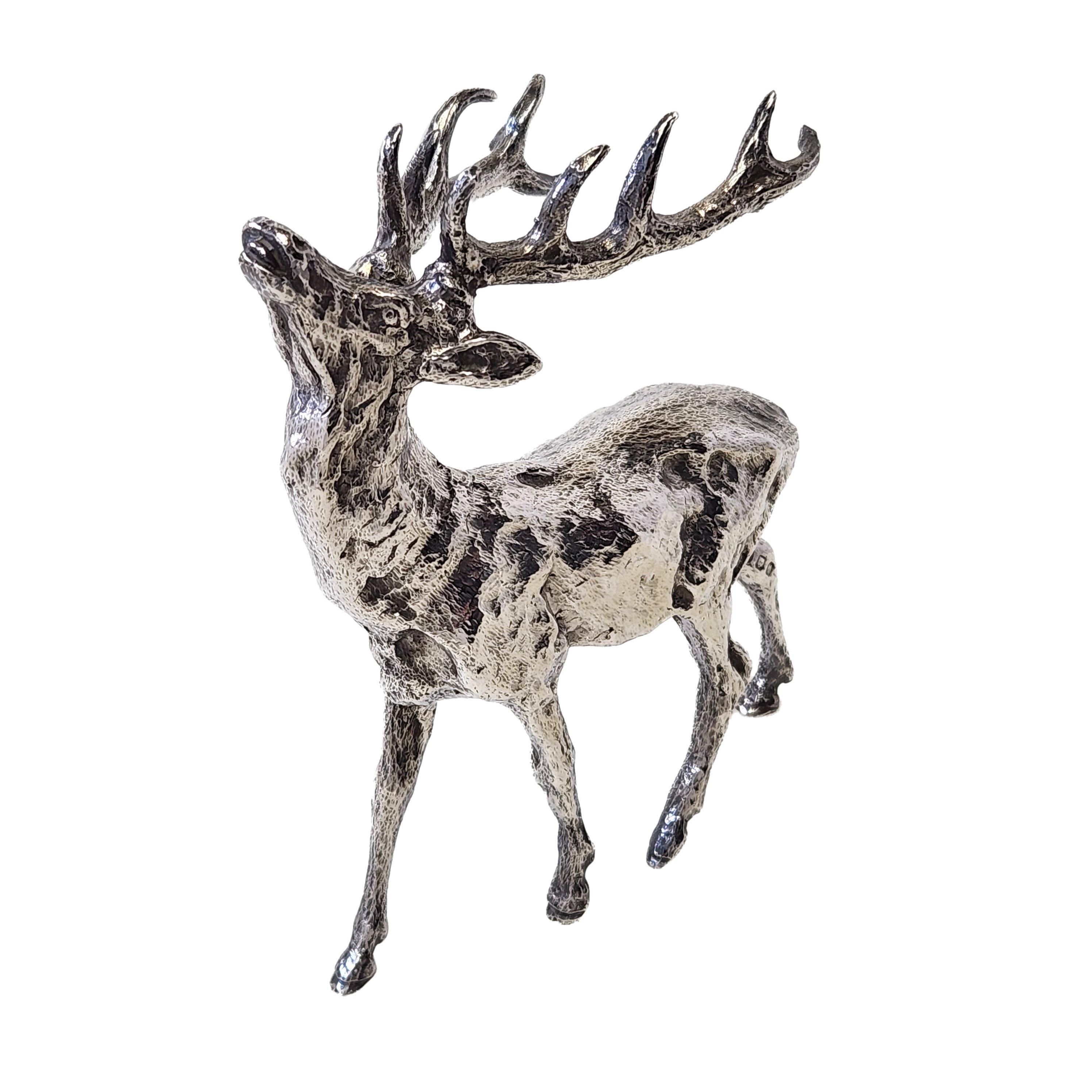 20th Century Vintage Sterling Silver Model Stag Deer Figurine London 1974