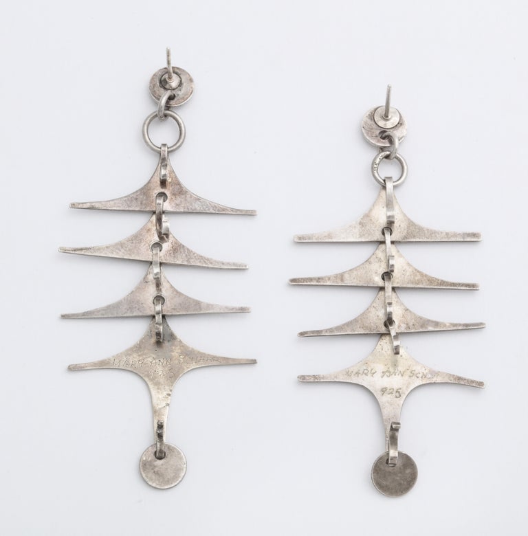 Women's Vintage Sterling Silver Modernist Mobile Chandelier Earrings For Sale