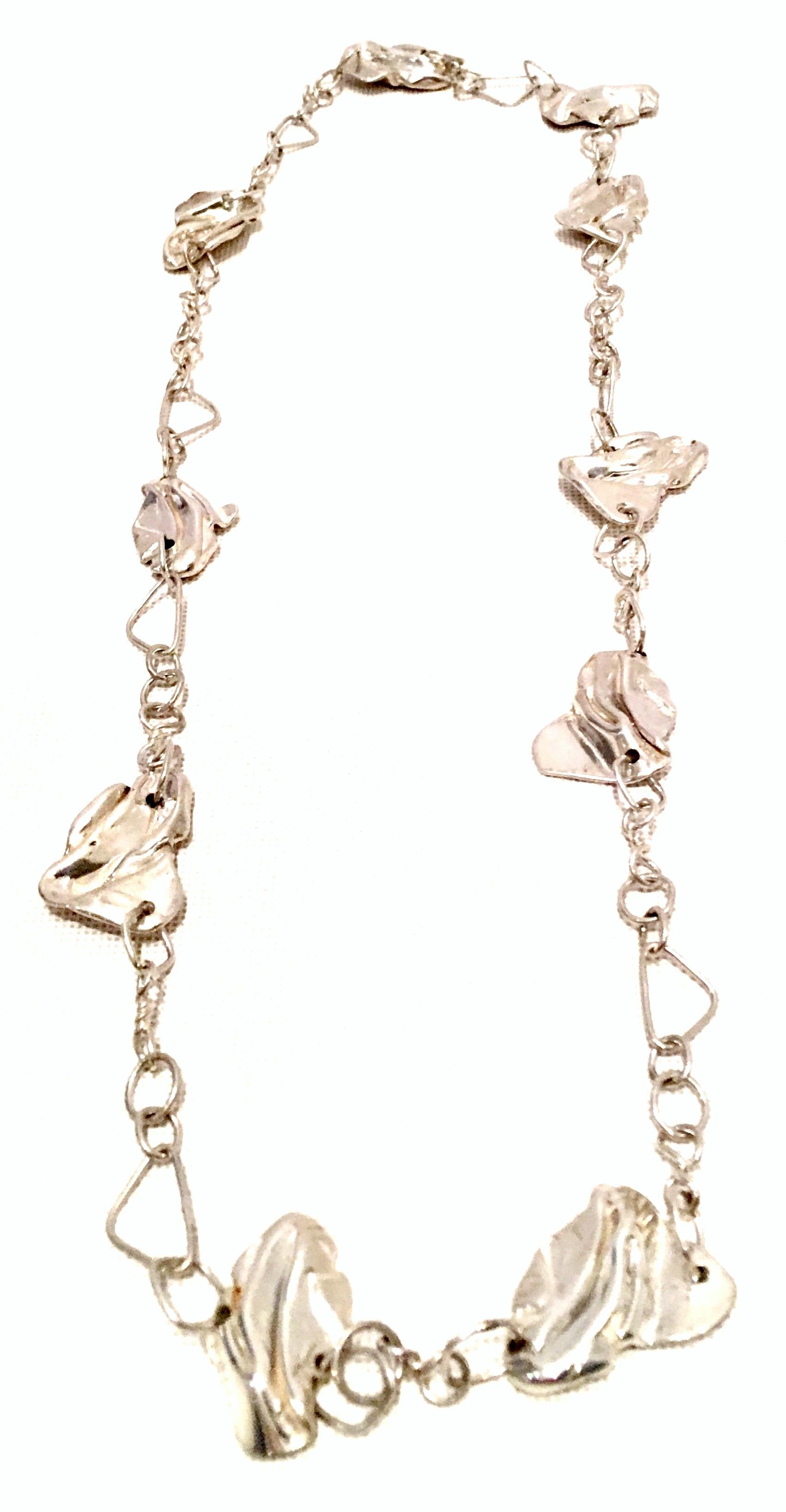 Women's or Men's Vintage Sterling Silver Modernist Organic Form Chain Link Necklace For Sale