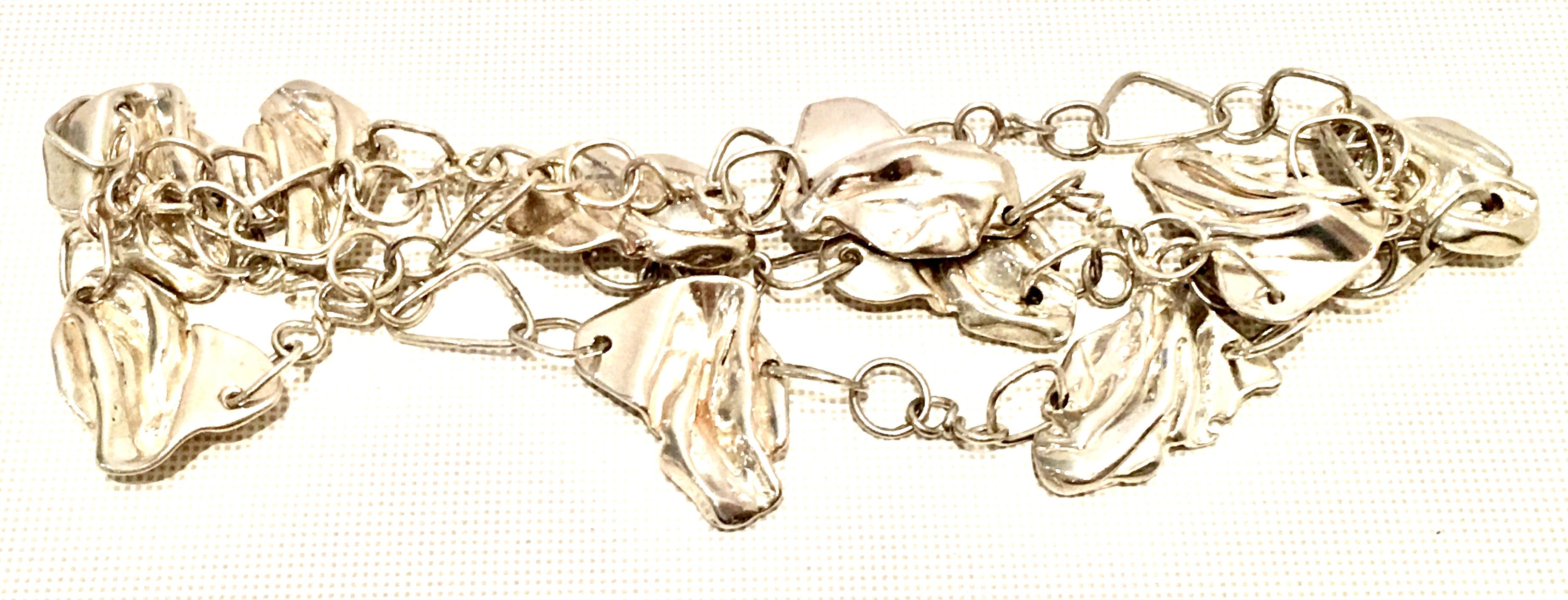 Vintage Sterling Silver Modernist Organic Form Chain Link Necklace For Sale 2