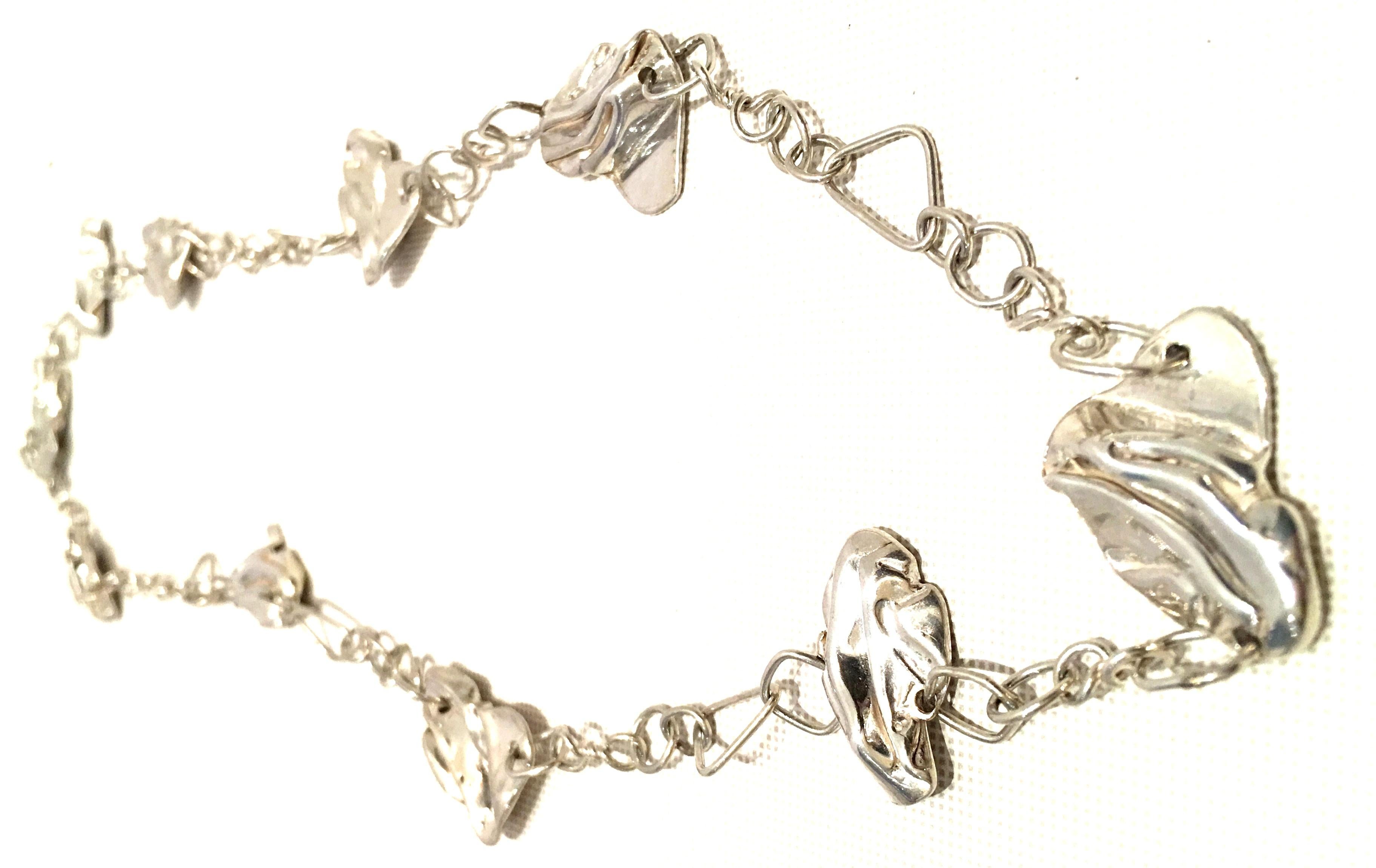 Vintage Sterling Silver Modernist Organic Form Chain Link Necklace For Sale 1