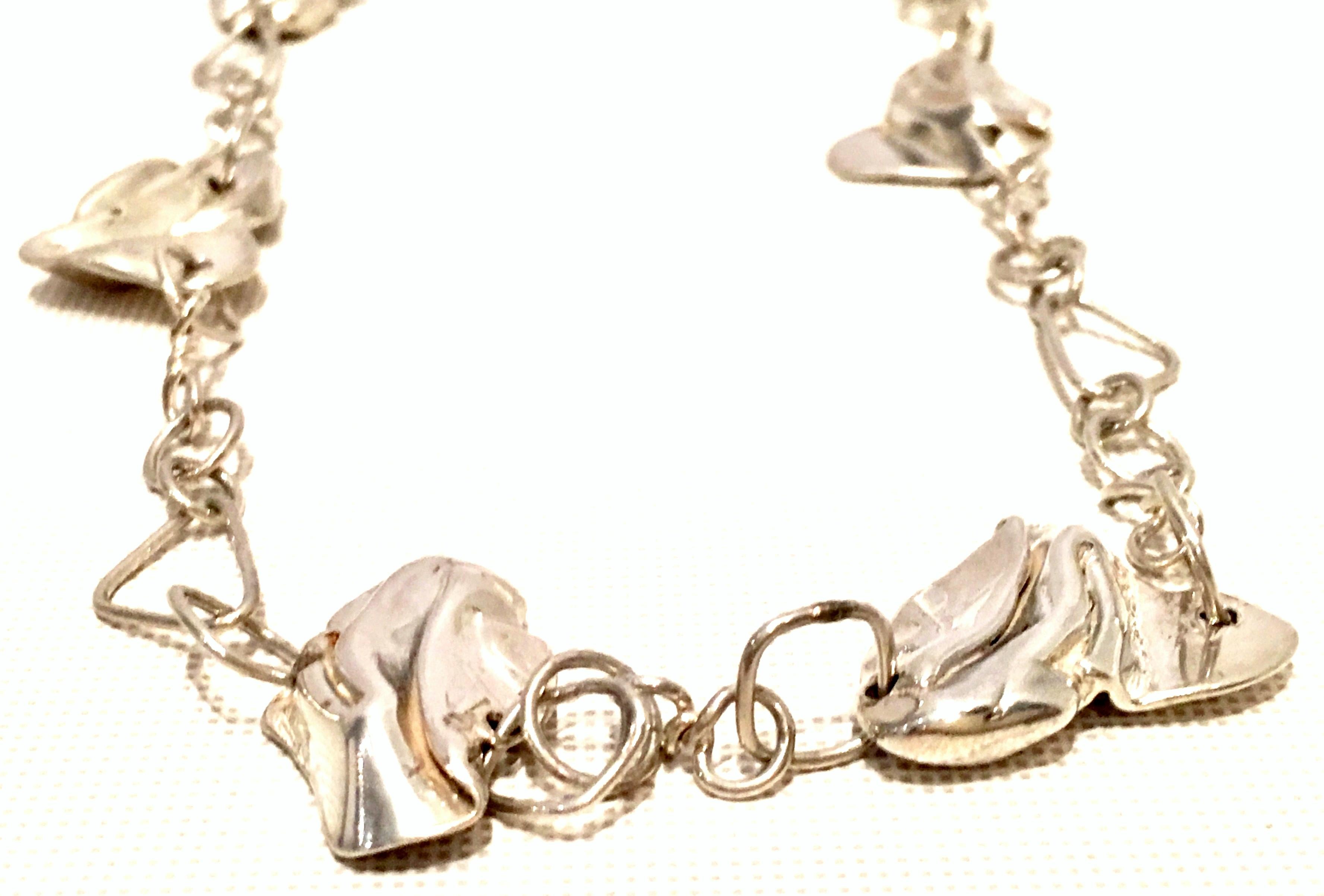 Vintage Sterling Silver Modernist Organic Form Chain Link Necklace For Sale 4