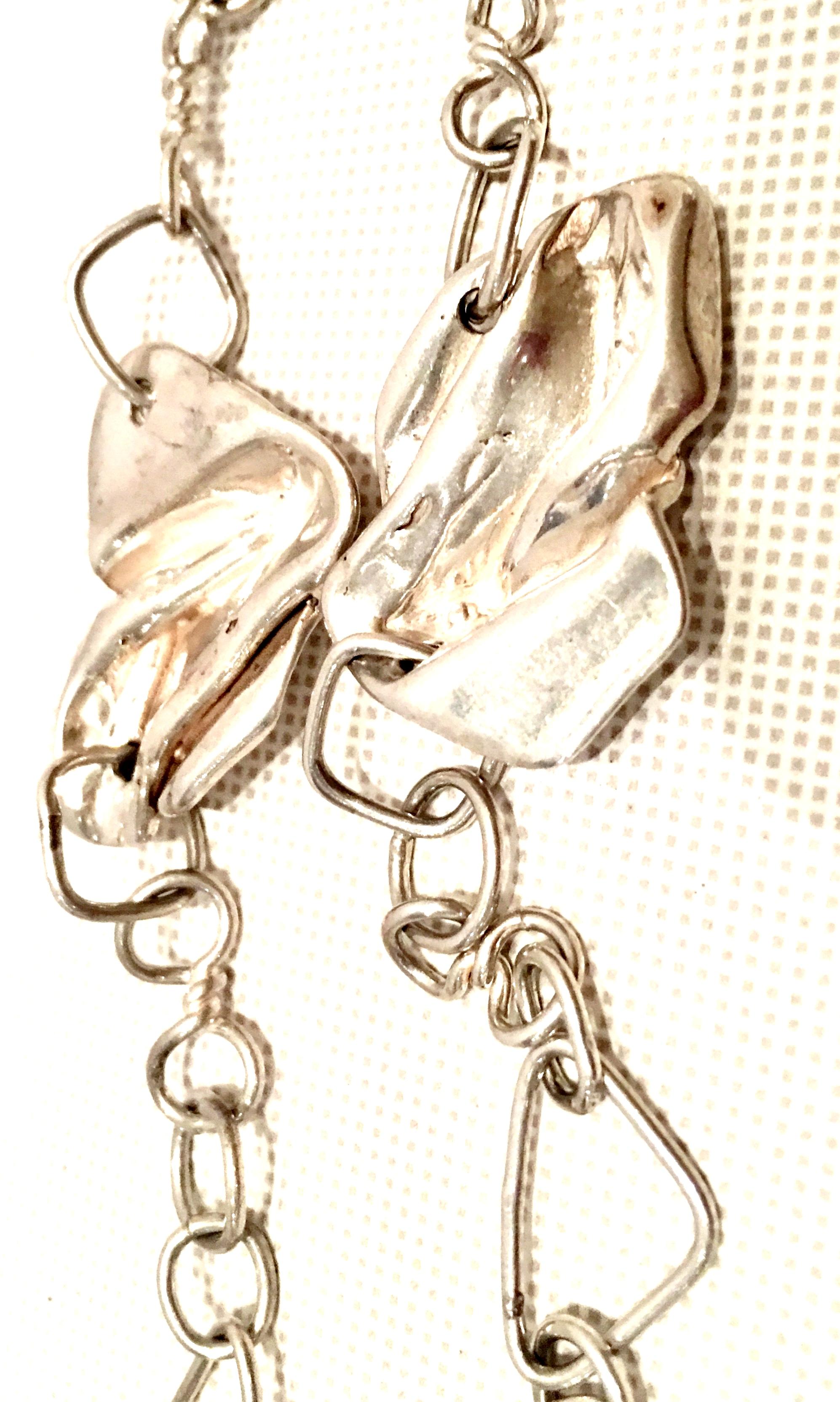 Vintage Sterling Silver Modernist Organic Form Chain Link Necklace For Sale 5