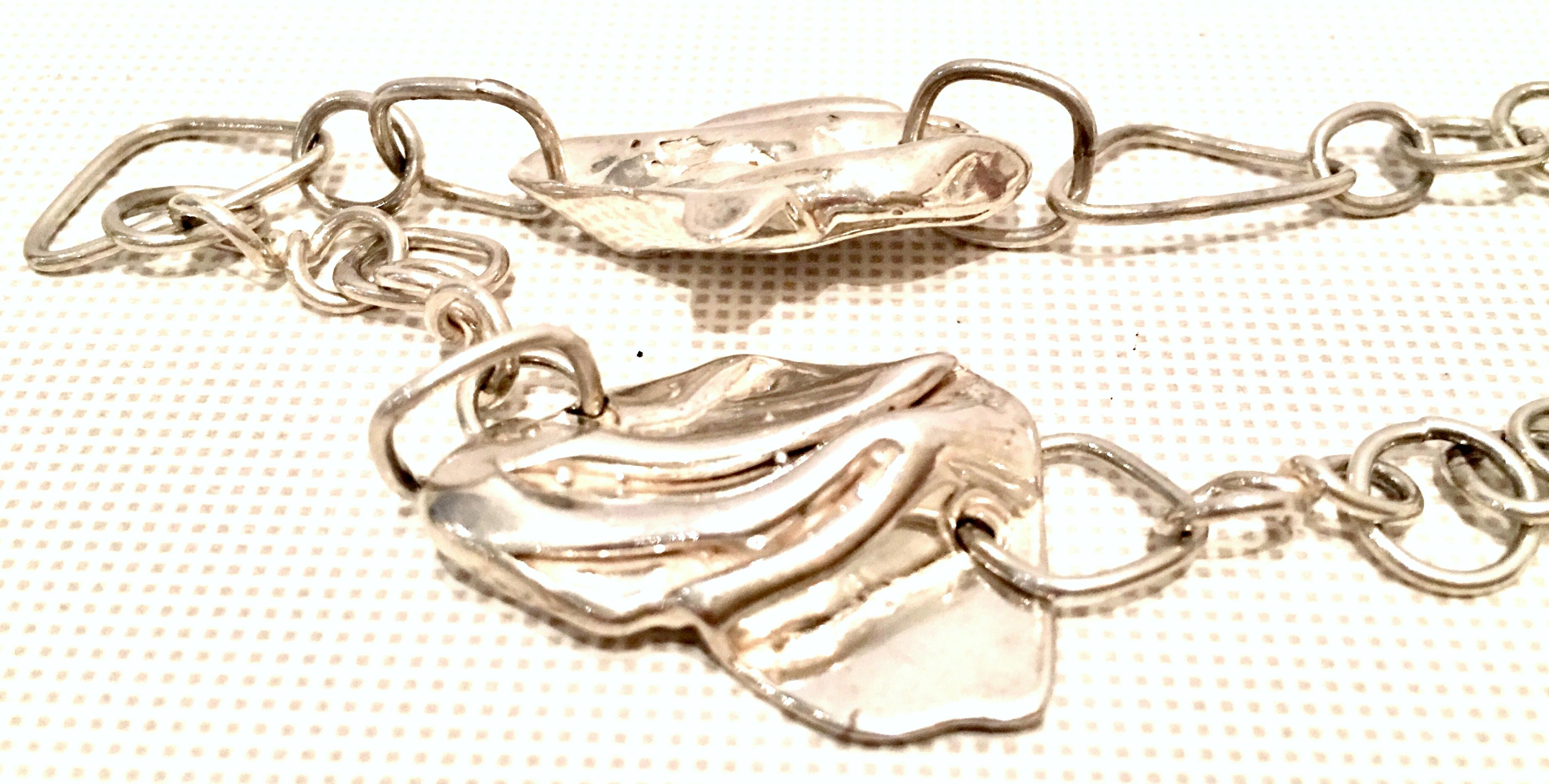 Vintage Sterling Silver Modernist Organic Form Chain Link Necklace For Sale 6
