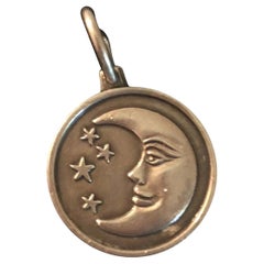 Vintage Sterling Silver Moon with Stars Charm or Pendent