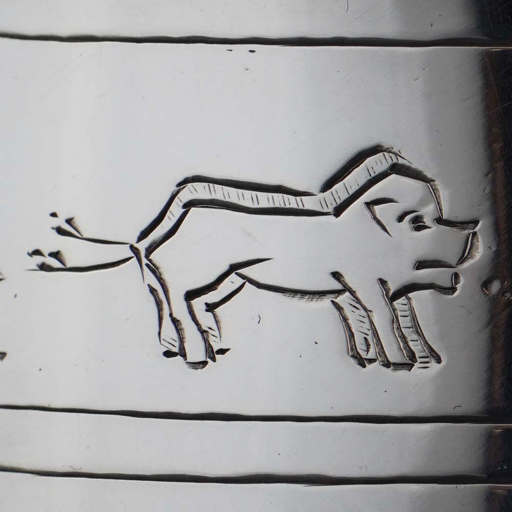Vintage Sterling Silver Mug Engraved with Various Animals For Sale 6