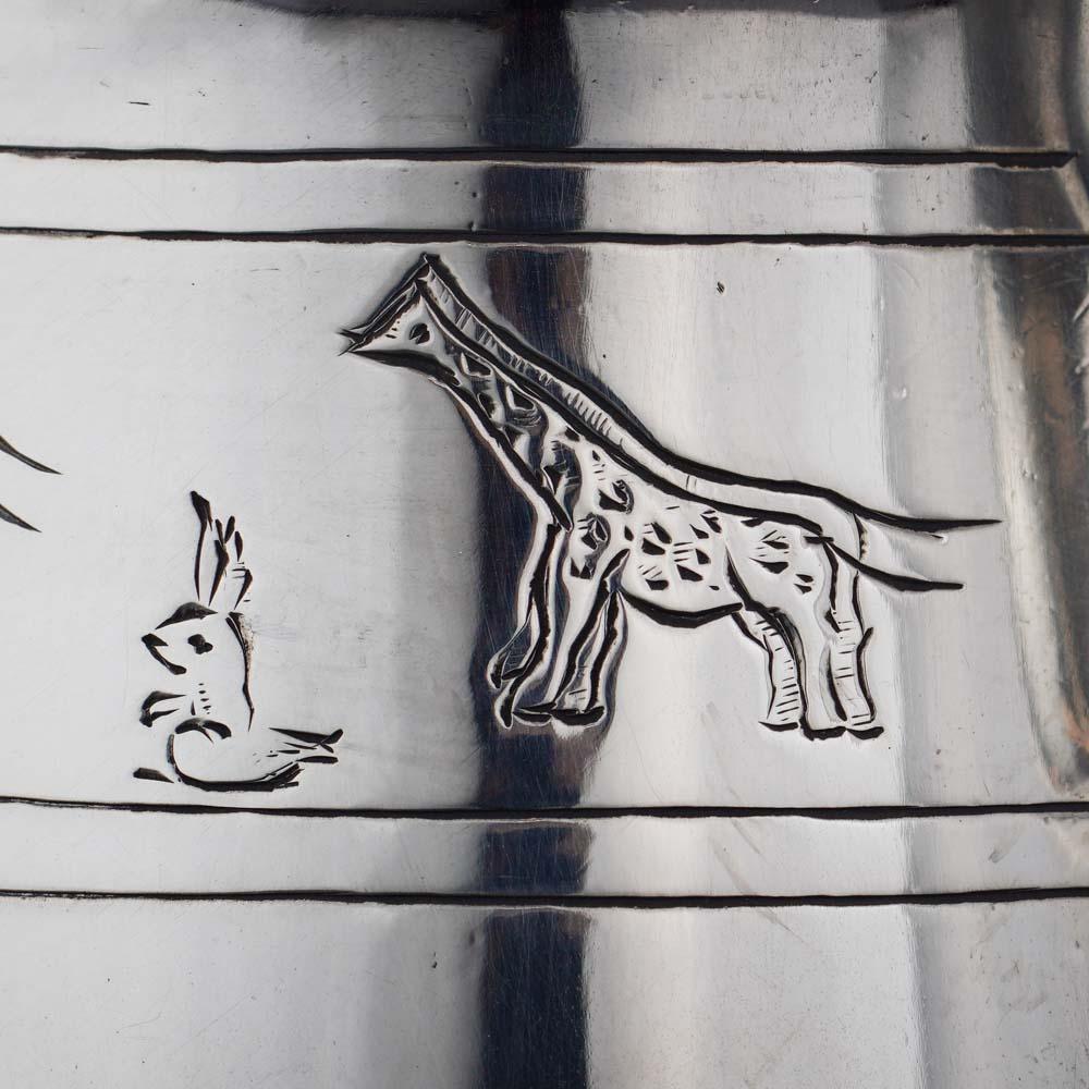 Vintage Sterling Silver Mug Engraved with Various Animals For Sale 4