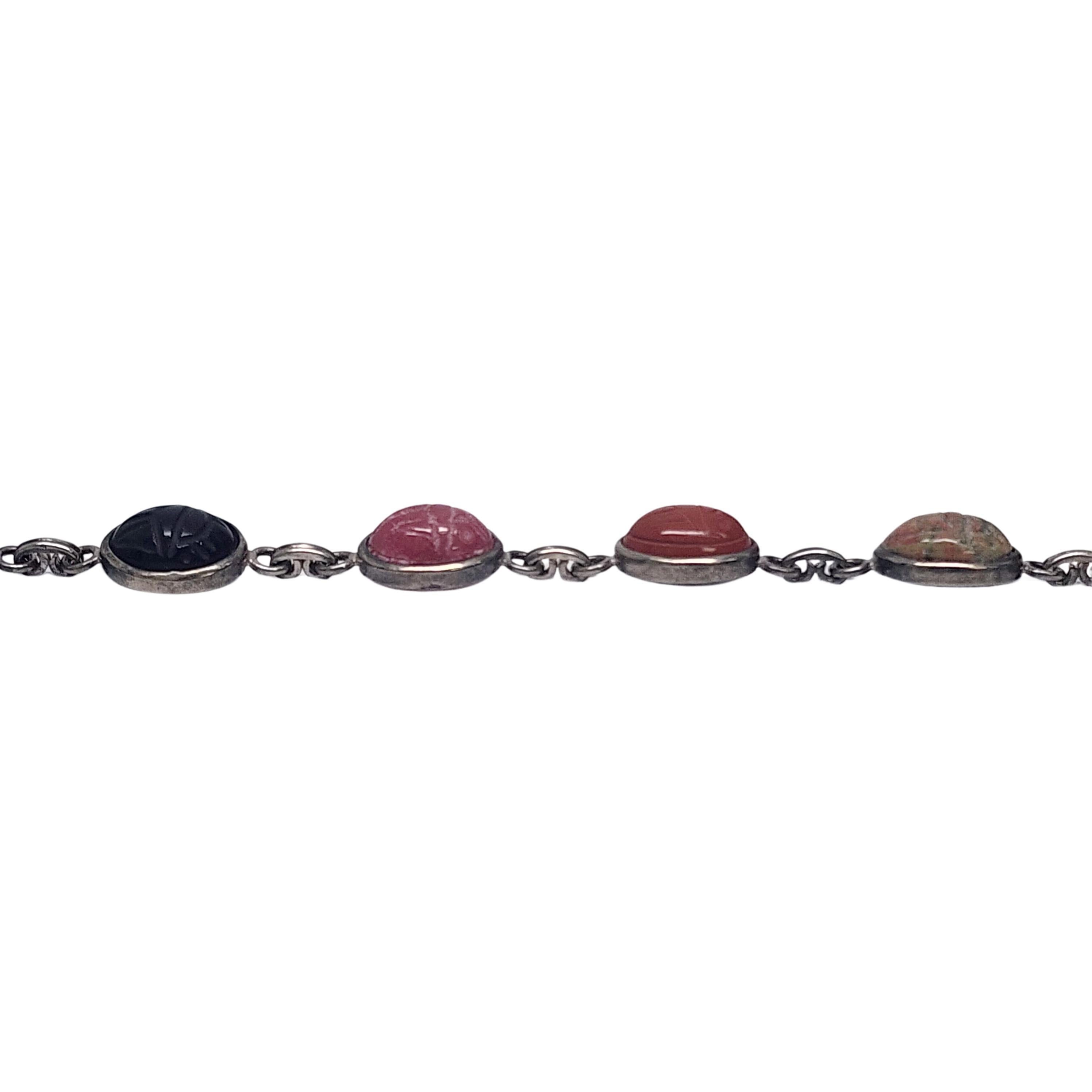 Vintage Sterling Silver Multi-Stone Scareb Bracelet #16489 In Good Condition For Sale In Washington Depot, CT