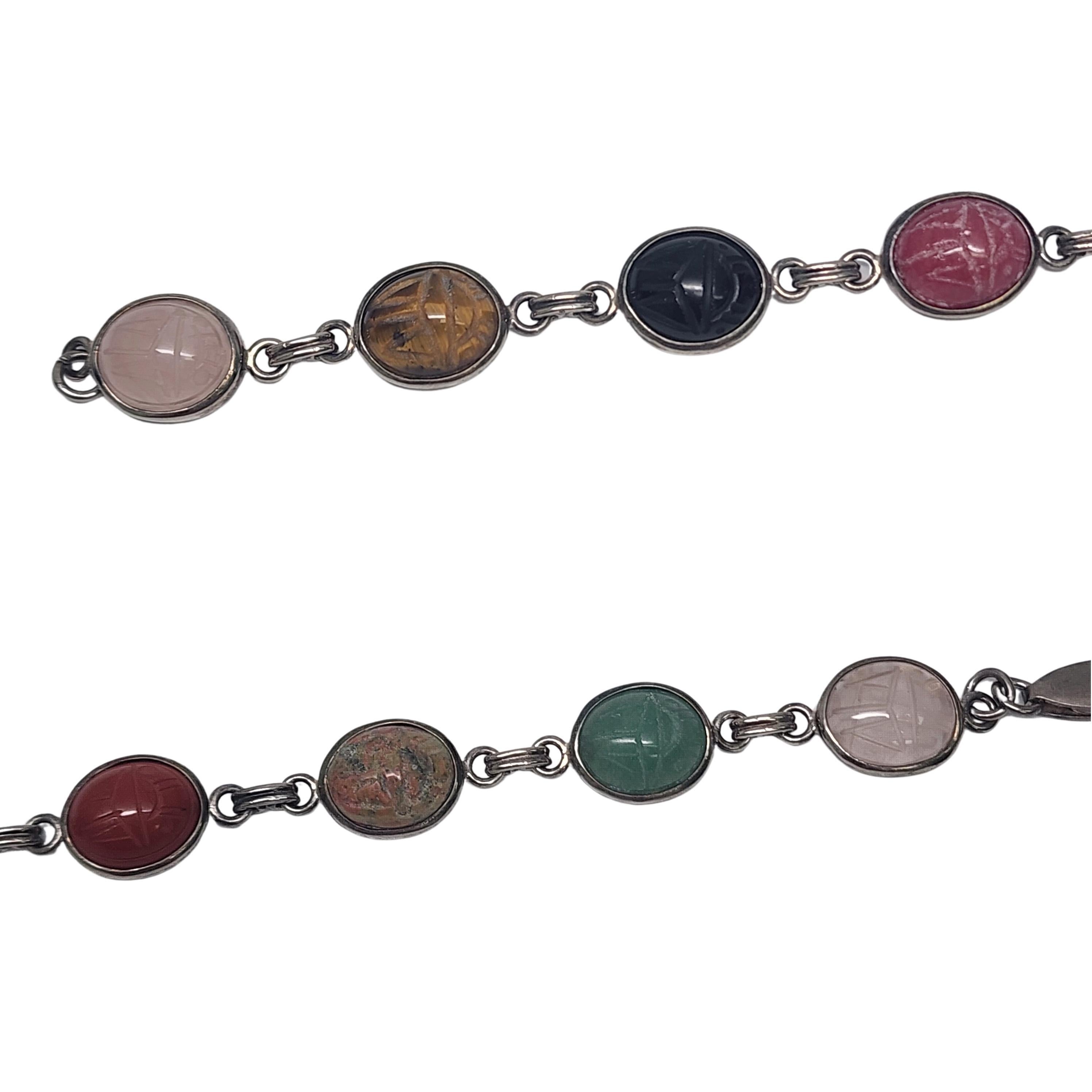 Women's Vintage Sterling Silver Multi-Stone Scareb Bracelet #16489 For Sale