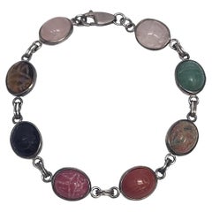 Bracelet écharpe vintage en argent sterling multi-pierres n° 16489