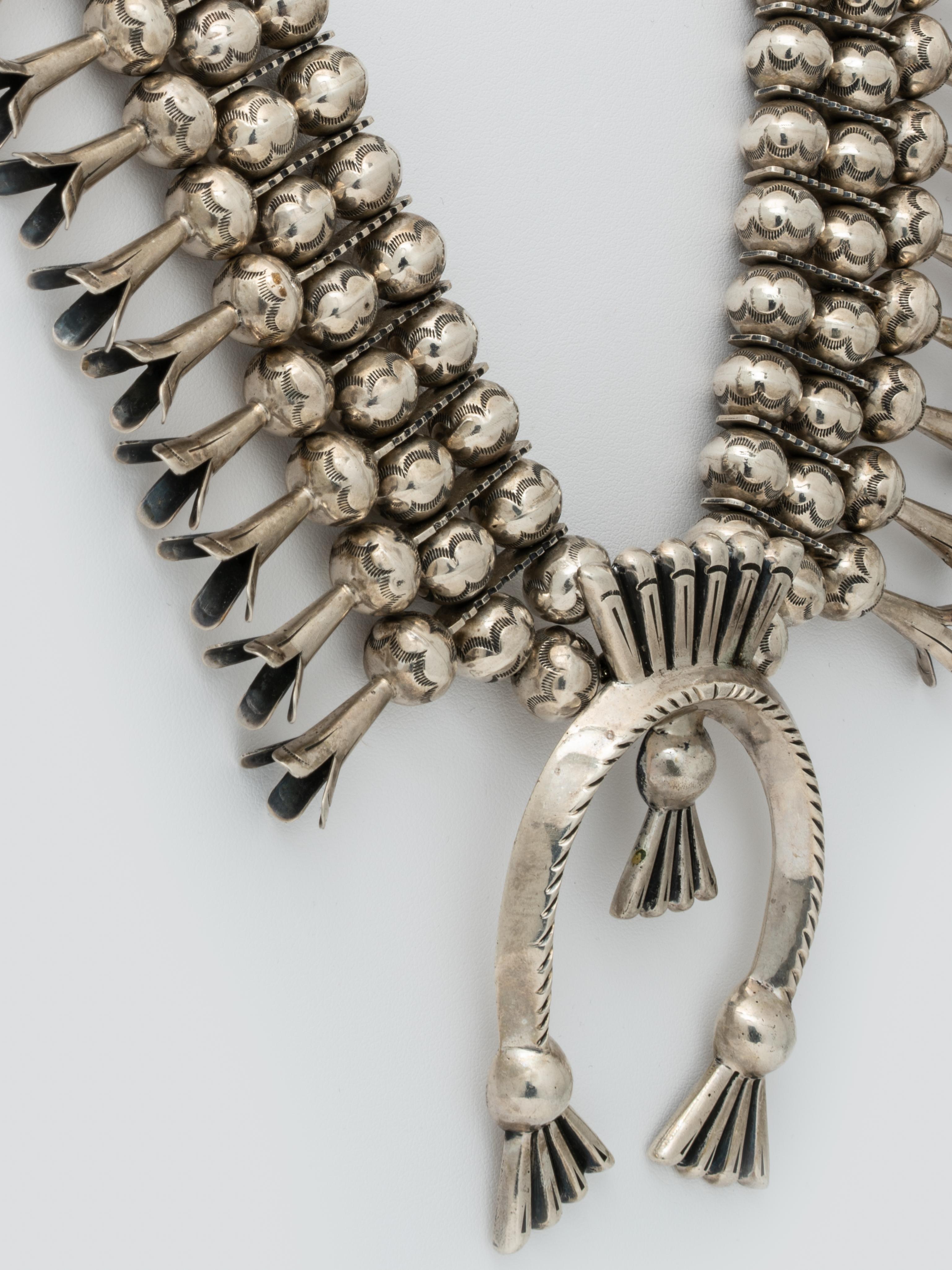 Women's or Men's Vintage Sterling Silver Native American Navajo Squash Blossom Necklace