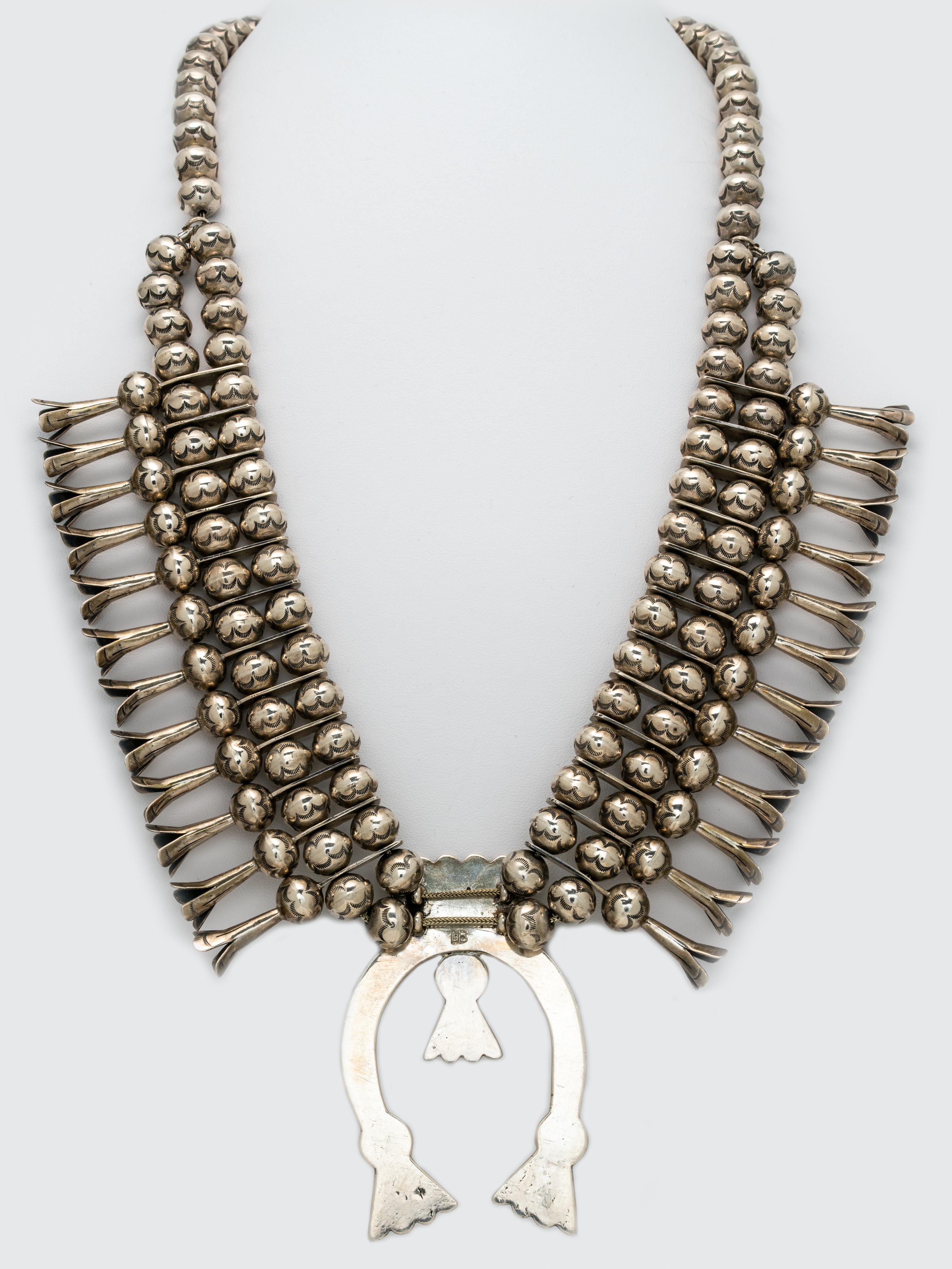 Vintage Sterling Silver Native American Navajo Squash Blossom Necklace 2