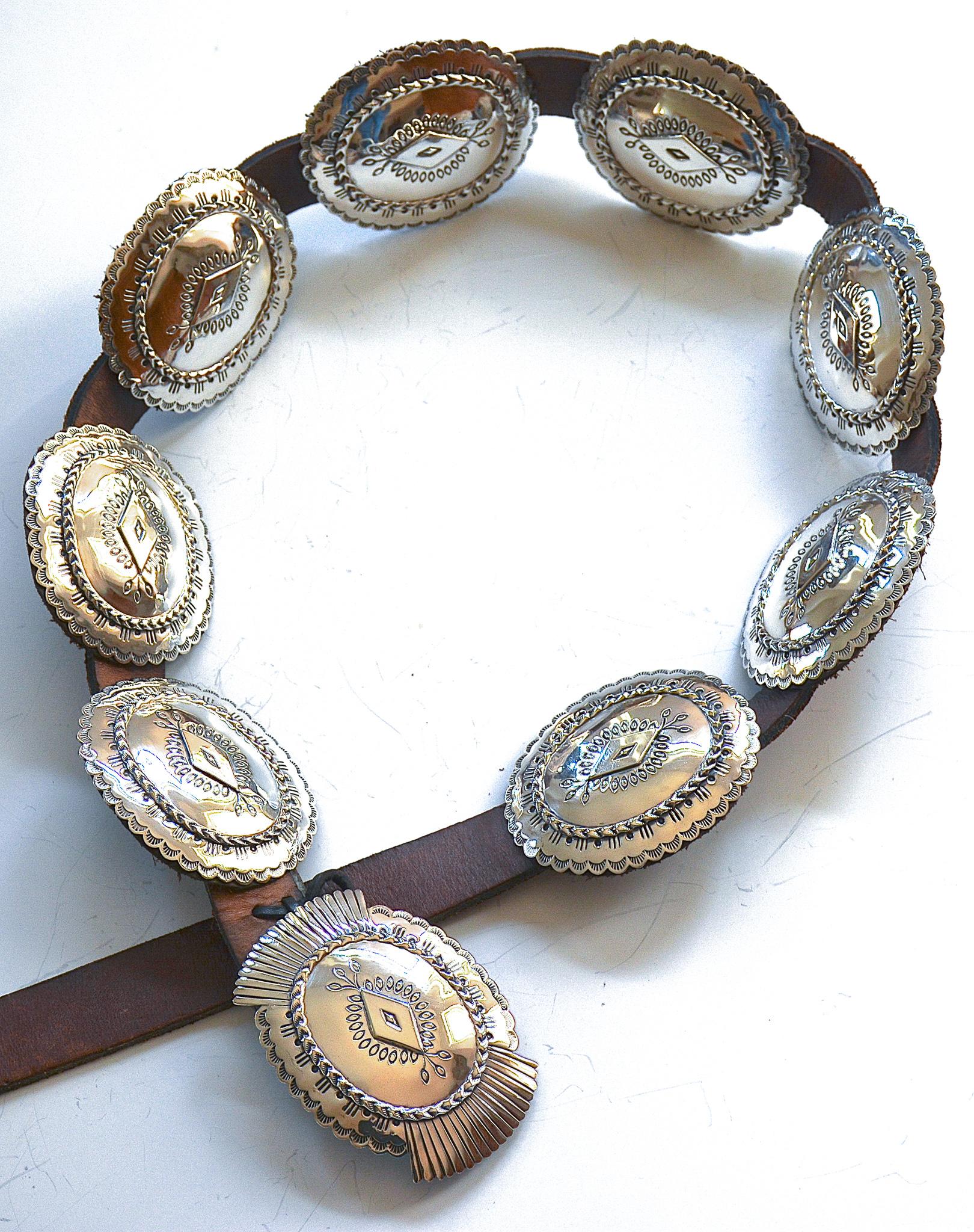 Native American Vintage Sterling Silver Navajo Concho Belt by Silversmith Bruce Morgan For Sale