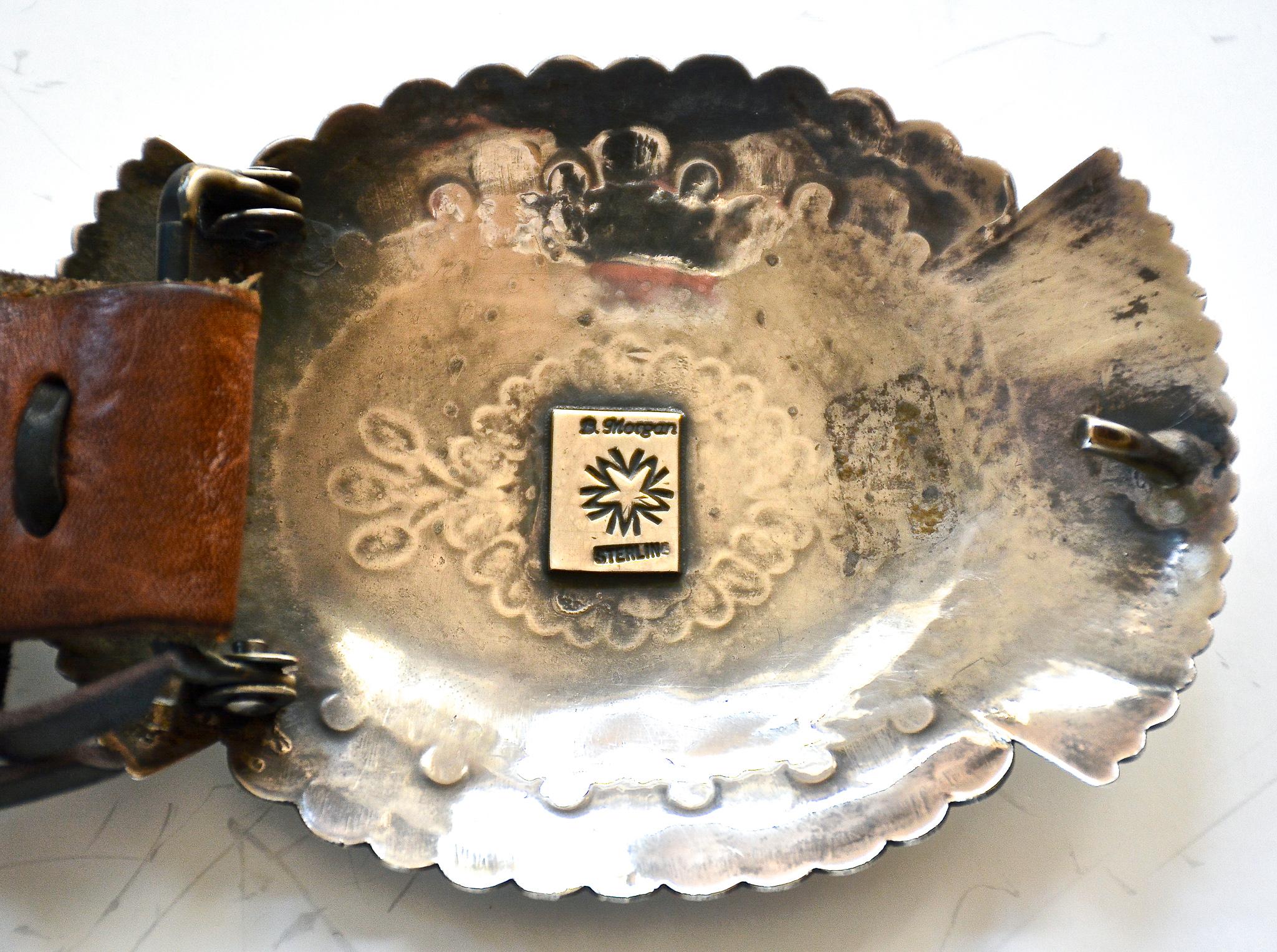 American Vintage Sterling Silver Navajo Concho Belt by Silversmith Bruce Morgan For Sale