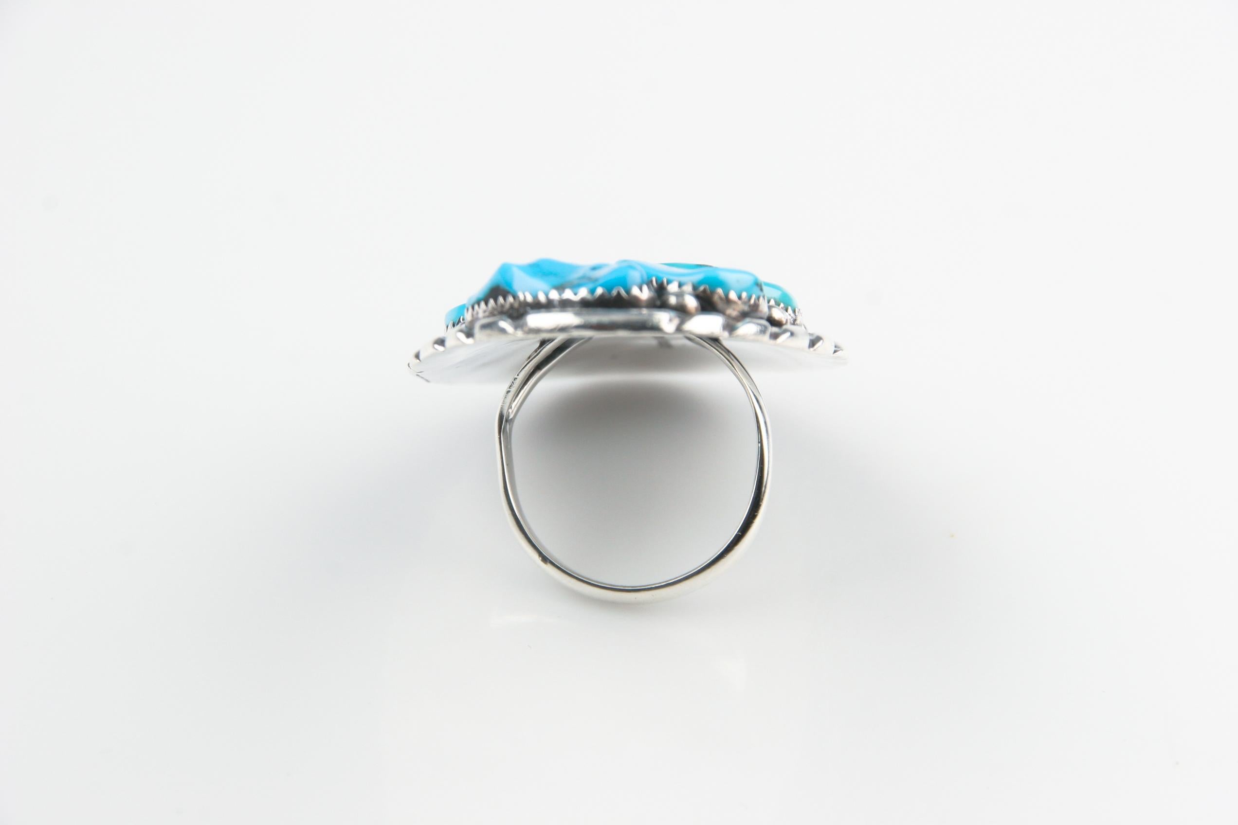 Rough Cut Vintage Sterling Silver Navajo Turquoise Nugget Ring by Benny Touchine For Sale