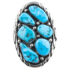 Bague vintage Navajo turquoise pépite d'argent sterling par Benny Touchine
