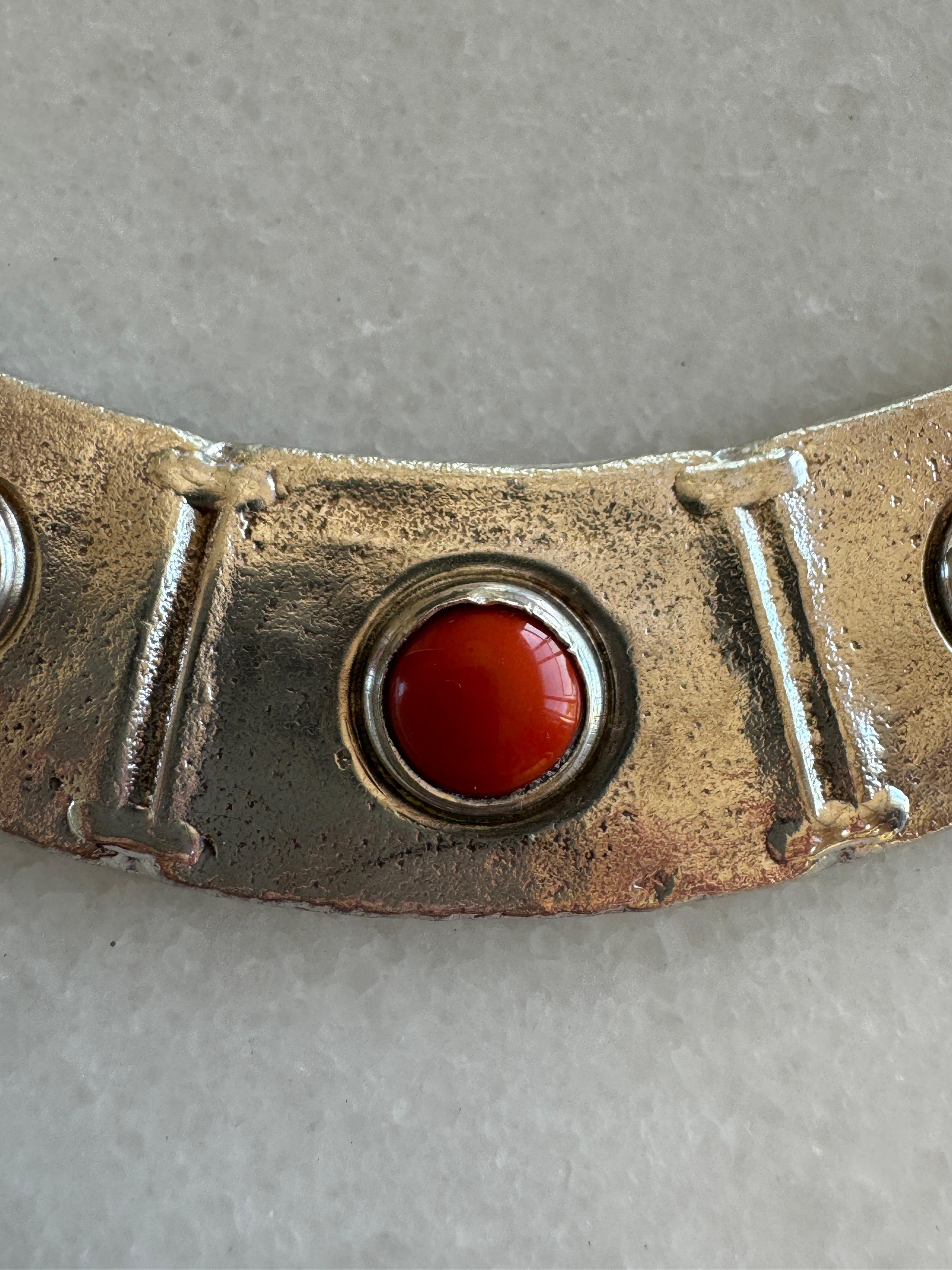 Vintage-Halskette aus Sterlingsilber mit Korallensteinen im Cabochon-Schliff im Angebot 3