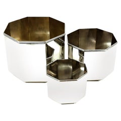 Retro Sterling Silver Octagonal 3 piece Set of Pots / Bowls Plants Ice
