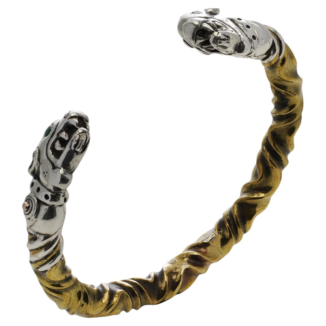 Vintage sterling silver open cuff bracelet with dog heads