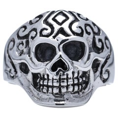 Vintage Sterling Silver Ornate Skull Ring