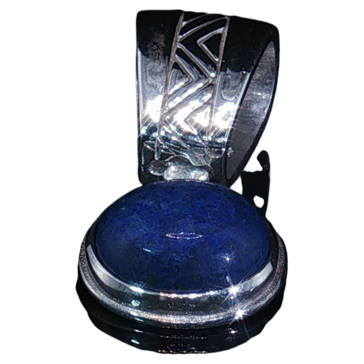Pre-owned Hand Made Vintage Sterling Silver Oval Lapis Lazuli Pendant Large Slide Bail 925 In Multiple