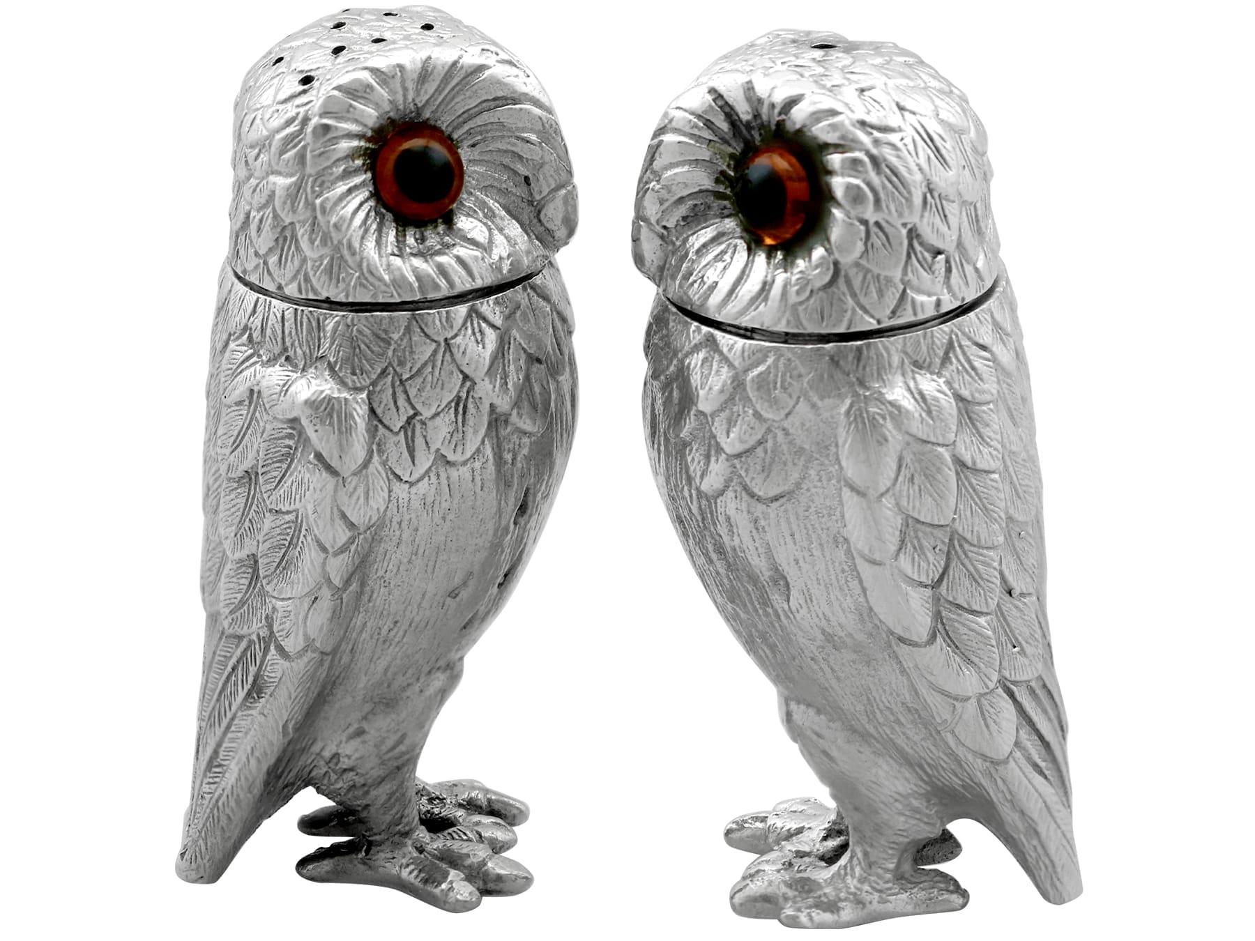 Vintage Sterling Silver Owl Condiment Set 5