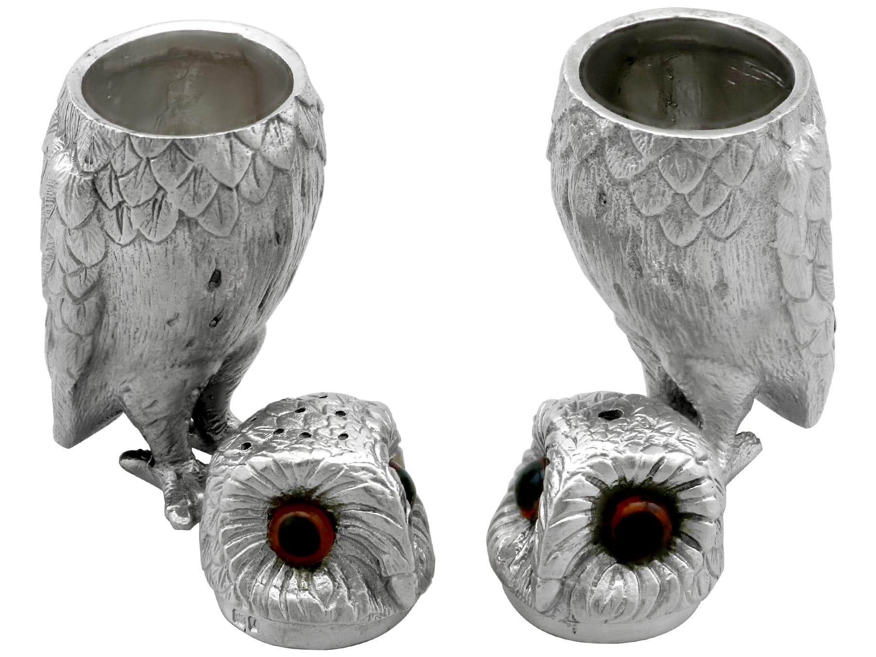 Vintage Sterling Silver Owl Condiment Set 3