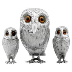 Vintage Sterling Silver Owl Condiment Set