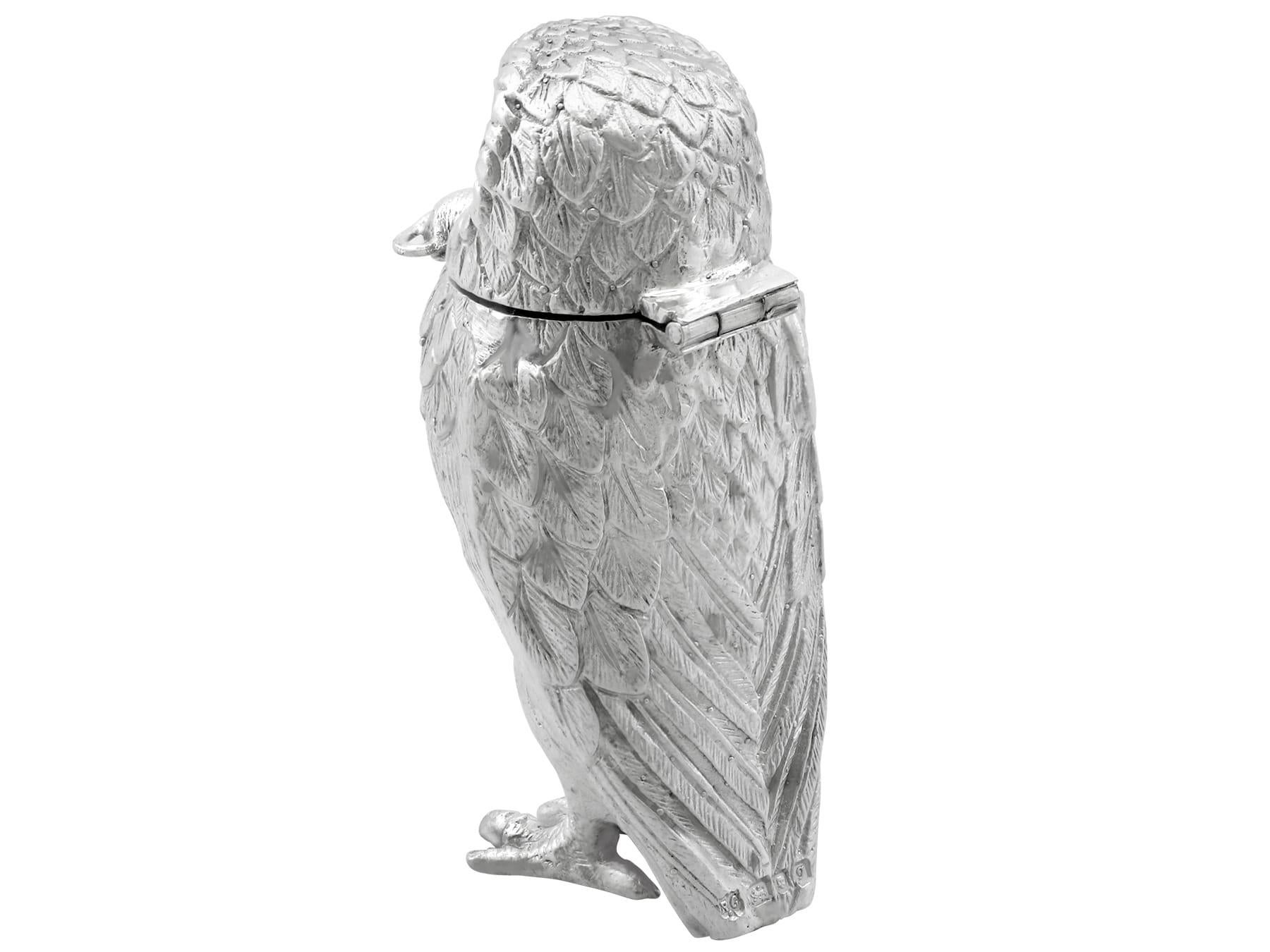 Tarro de mostaza búho vintage de plata de ley mediados del siglo XX en venta