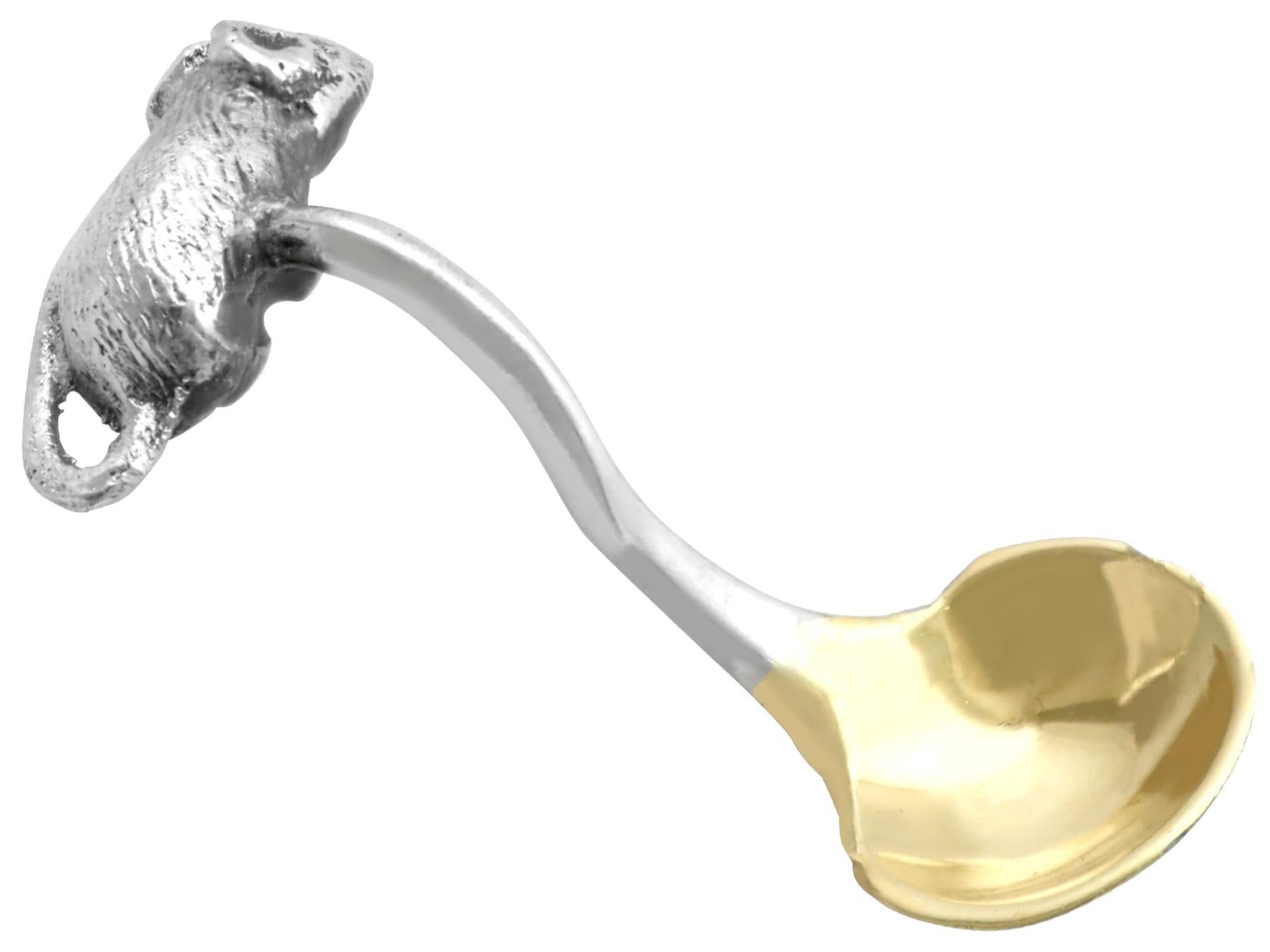 Tarro de mostaza búho vintage de plata de ley en venta 3
