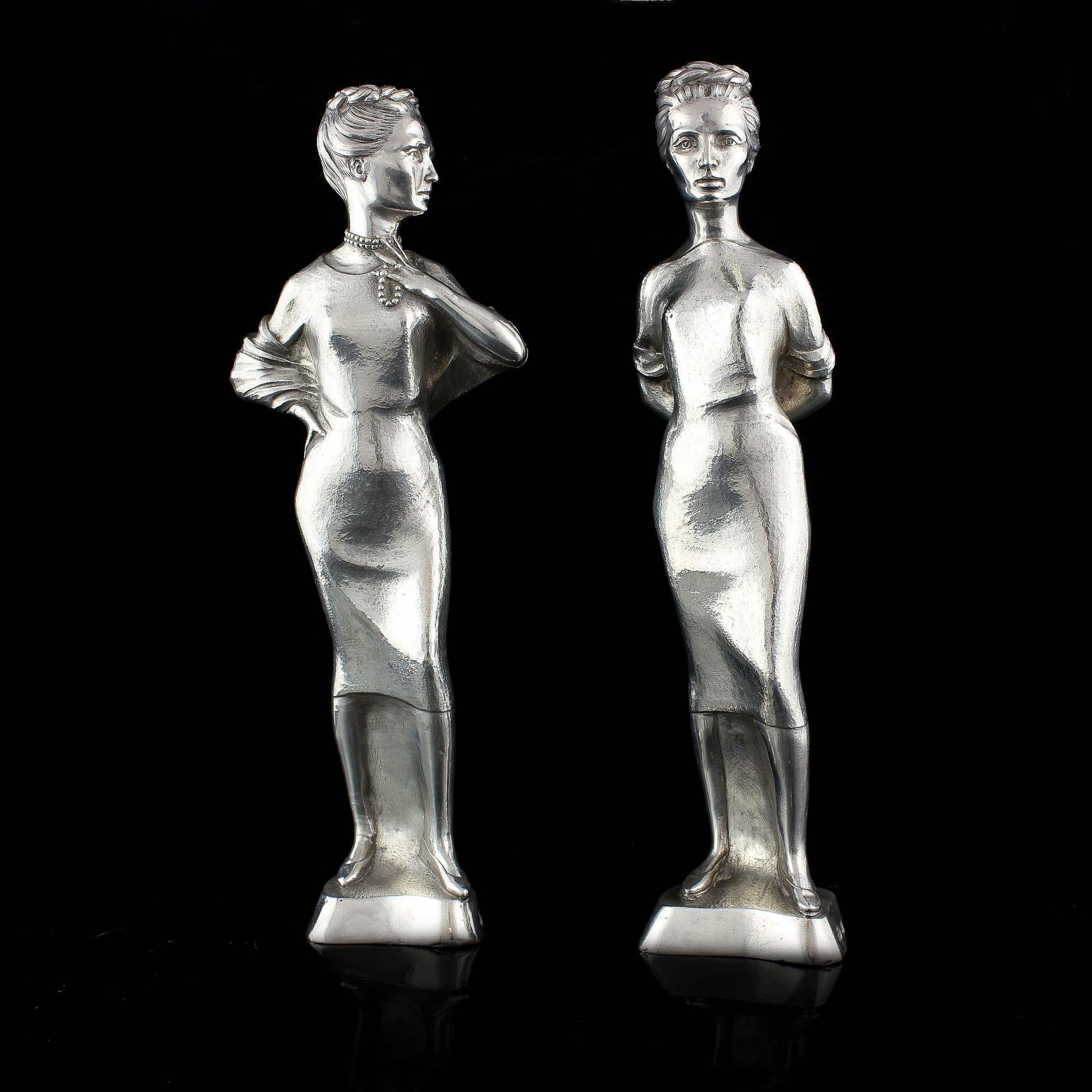 Vintage Sterling Silver Pair of Candlesticks in the Shape of a Two Ladies For Sale 7